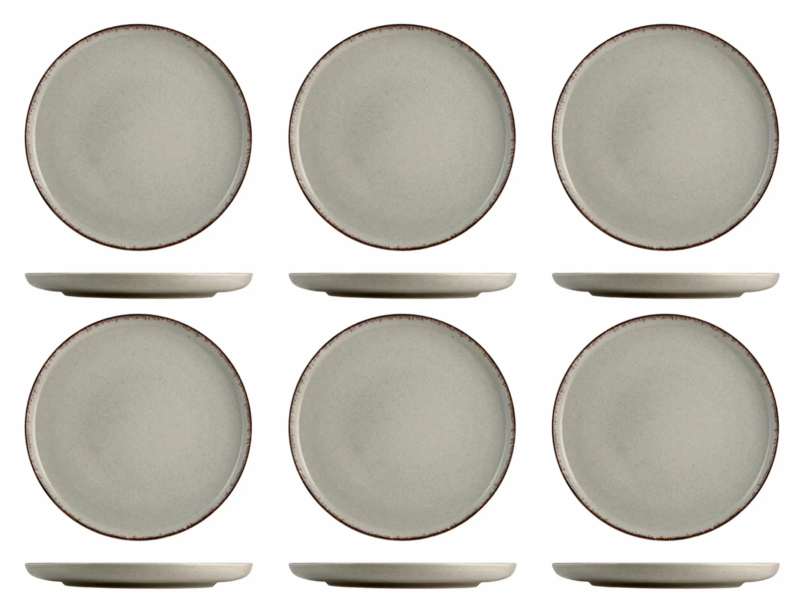 H&H Set de 6 Platos Llanos Pearl de Porcelana Gris 27 cm – Diseño Moderno y Sofisticado – Perfectos para Uso Diario y Eventos – Apto para Microondas y Lavavajillas