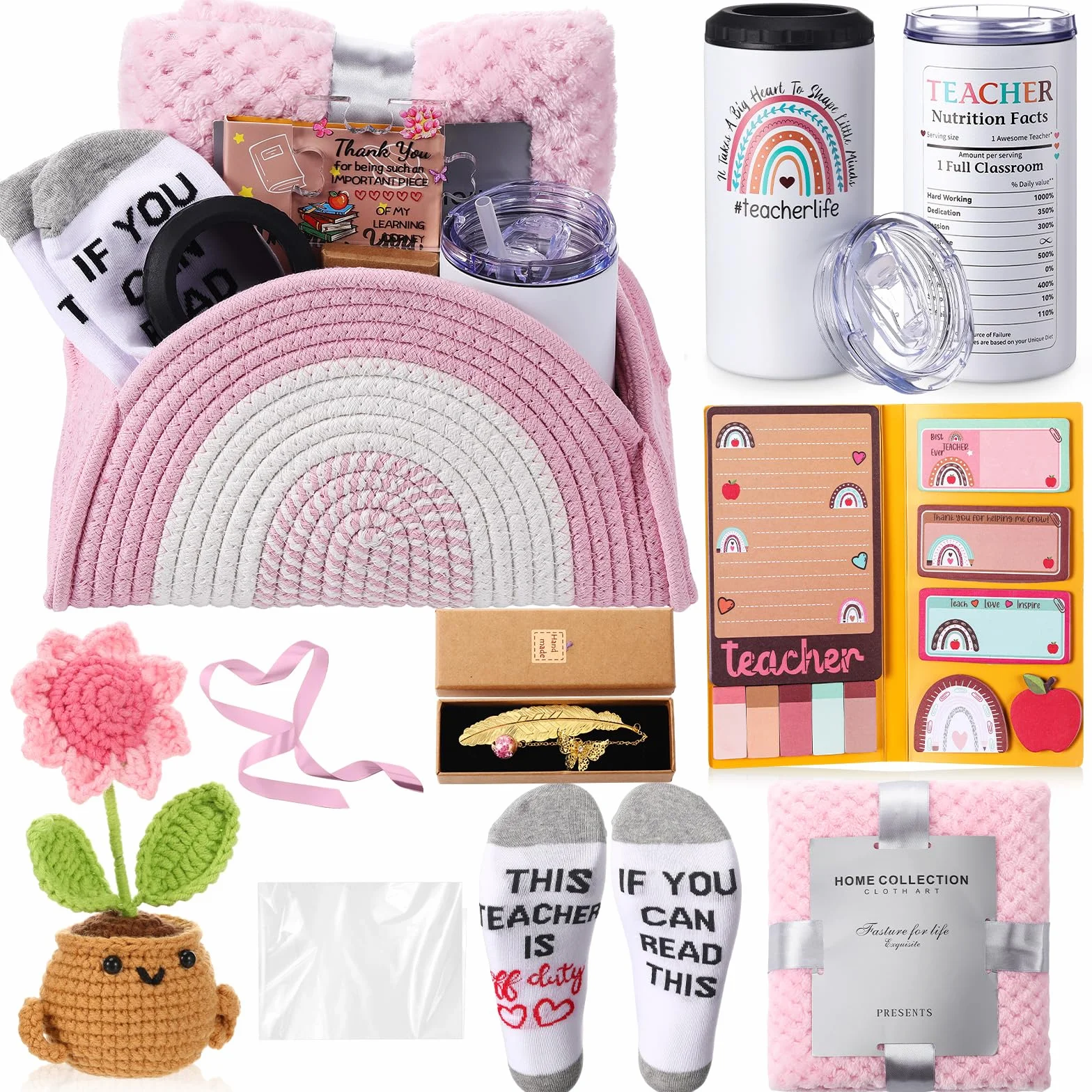 Zopeal Regalo de agradecimiento para profesores, cesta tejida 4 en 1, vaso para profesores, regalo de cumpleaños para profesores, regalo escolar, regalos de agradecimiento para profesores, San