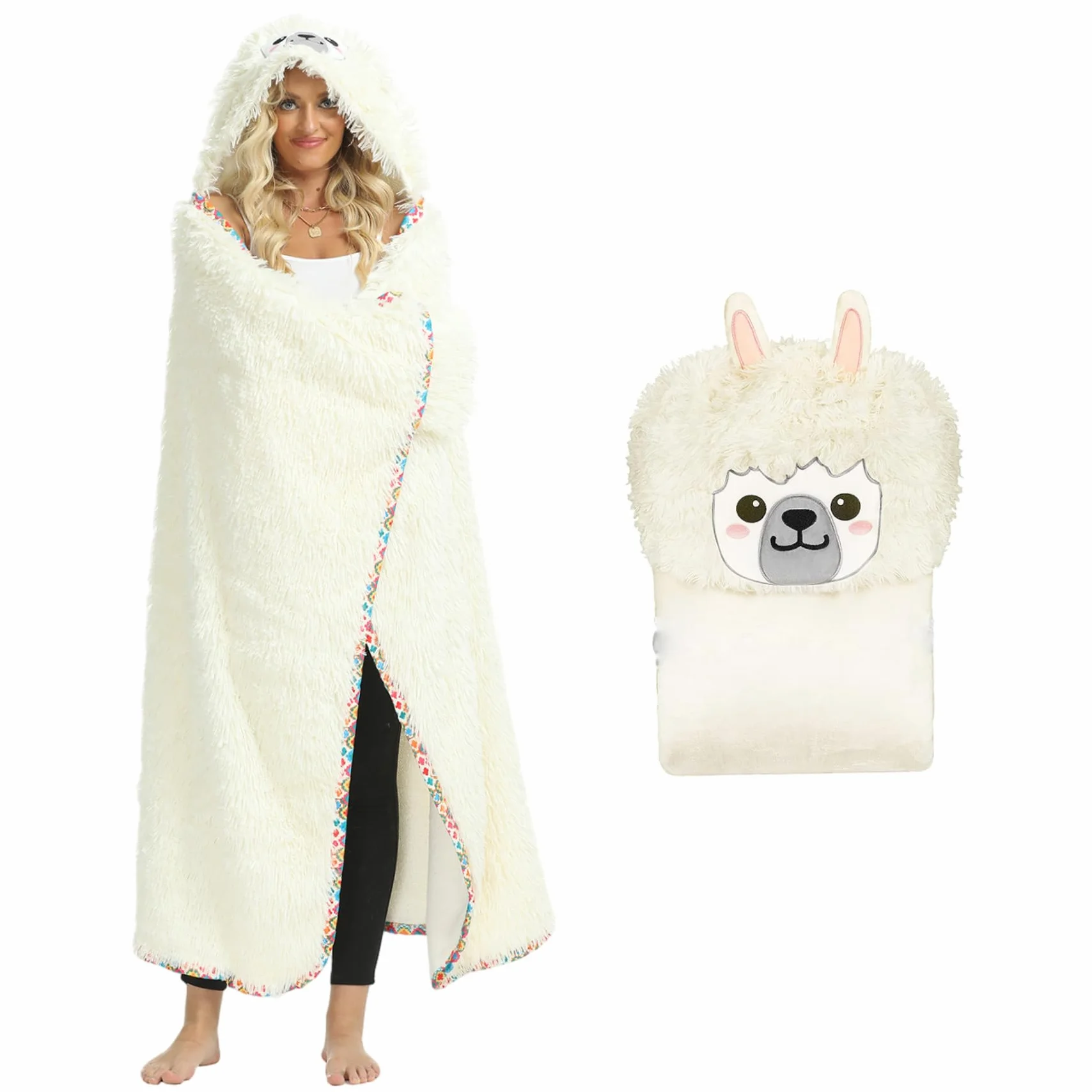 Manta Portable con Capucha de Manta de Invierno de Alpaca Suave y esponjosa para Adultos para Mujeres dormitorios de Adultos