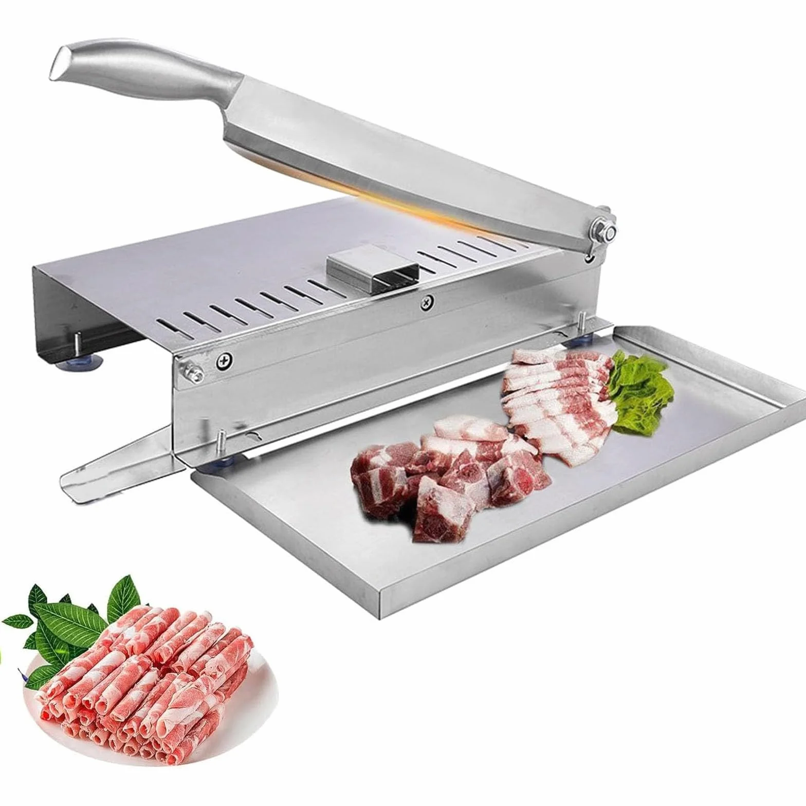 Cortador De Carne De Acero Inoxidable,Cortador Manual De Carne Congelada,MáQuina De Cortar Alimentos para Cocinar En Casa De Olla Caliente(Size:Grande,Color:a)