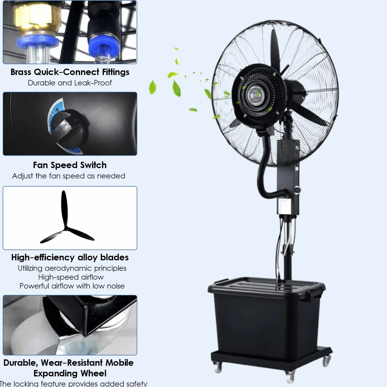 Ventilador de Pie para Exteriores, Ventilador Industrial Potente | Resistente al Polvo y Agua, Ventilador de Alta Velocidad para Garaje, Gimnasio, Taller, Terraza y Grandes Naves Industriales