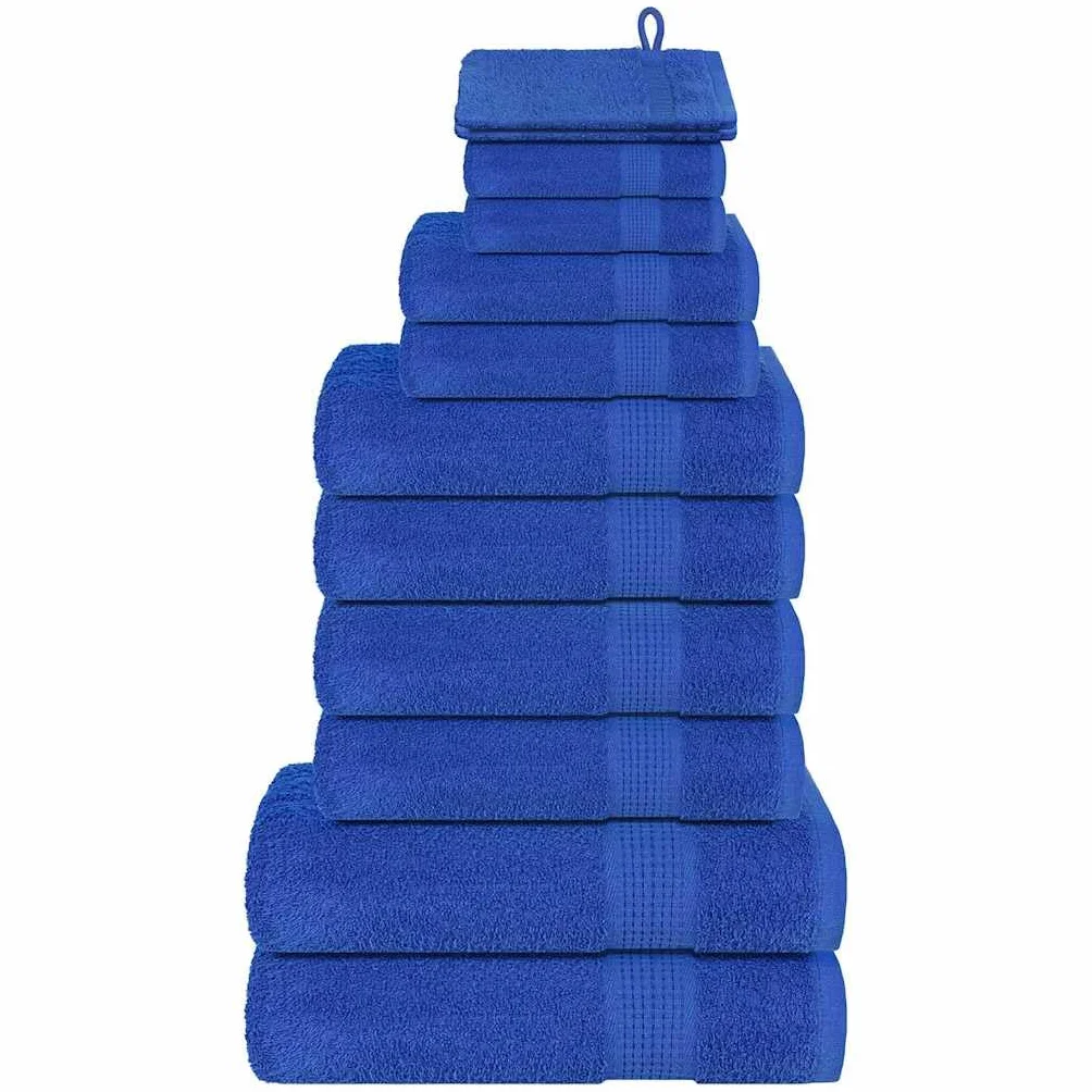 Frogn - Juego de toallas de baño (12 piezas, algodón, incluye manoplas, toallas de invitados y toallas de ducha), color azul