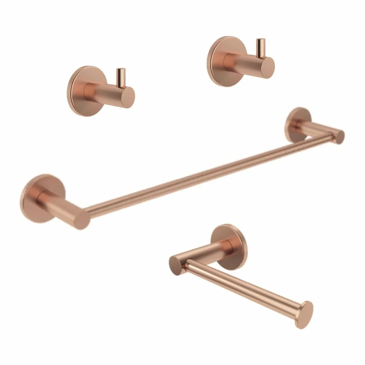 Set de 4 Accesorios de Baño Acero Inoxidable Piezas Premium - Toallero 40 Cm, Portarrollos y 2 Perchas - Color Oro Rosa Cepillado con Acabado PVD y Doble Fijación - The Bath Point