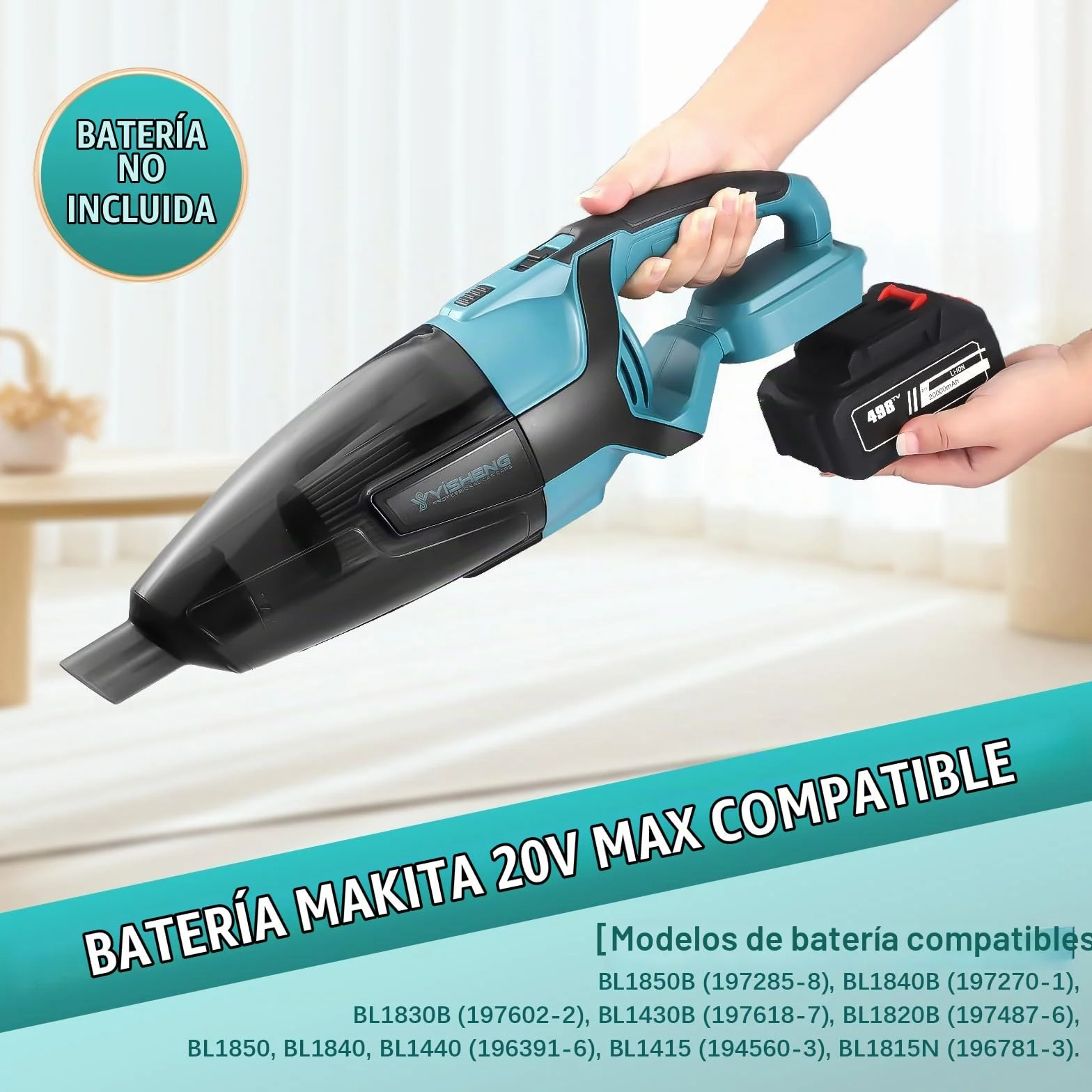 Aspiradora de mano inalámbrica para batería Makita de 18V, Mini aspiradora portátil y liviano uso en seco y húmedo, Aspirador pequeño con 3 boquillas y caja para el polvo, para el hogar y el automóvil