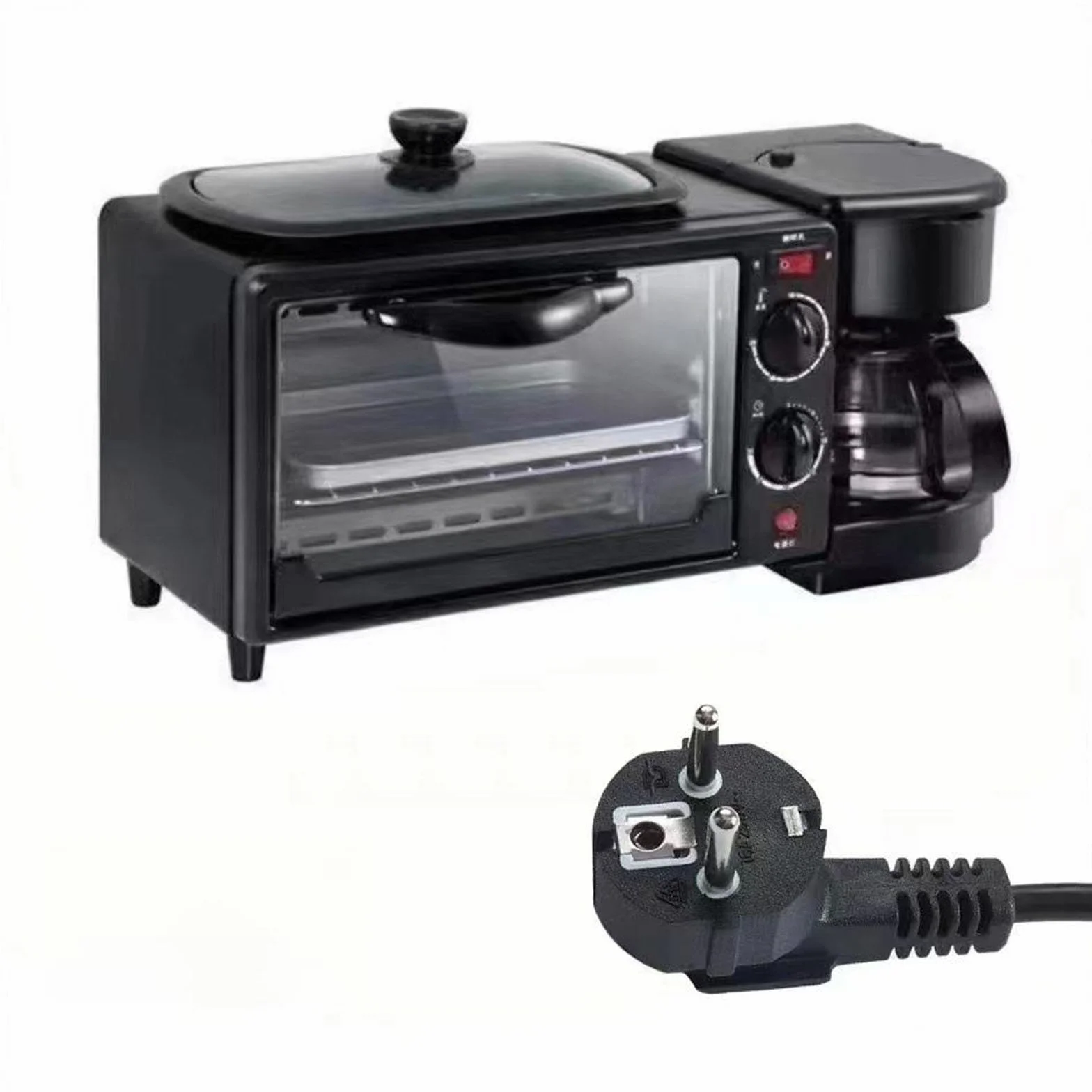 Gralara Máquina de Desayuno 3 en 1 Tostadoras Horno Horno con Temporizador Incluye Cafetera Estaciones de Desayuno Eléctricas Huevo