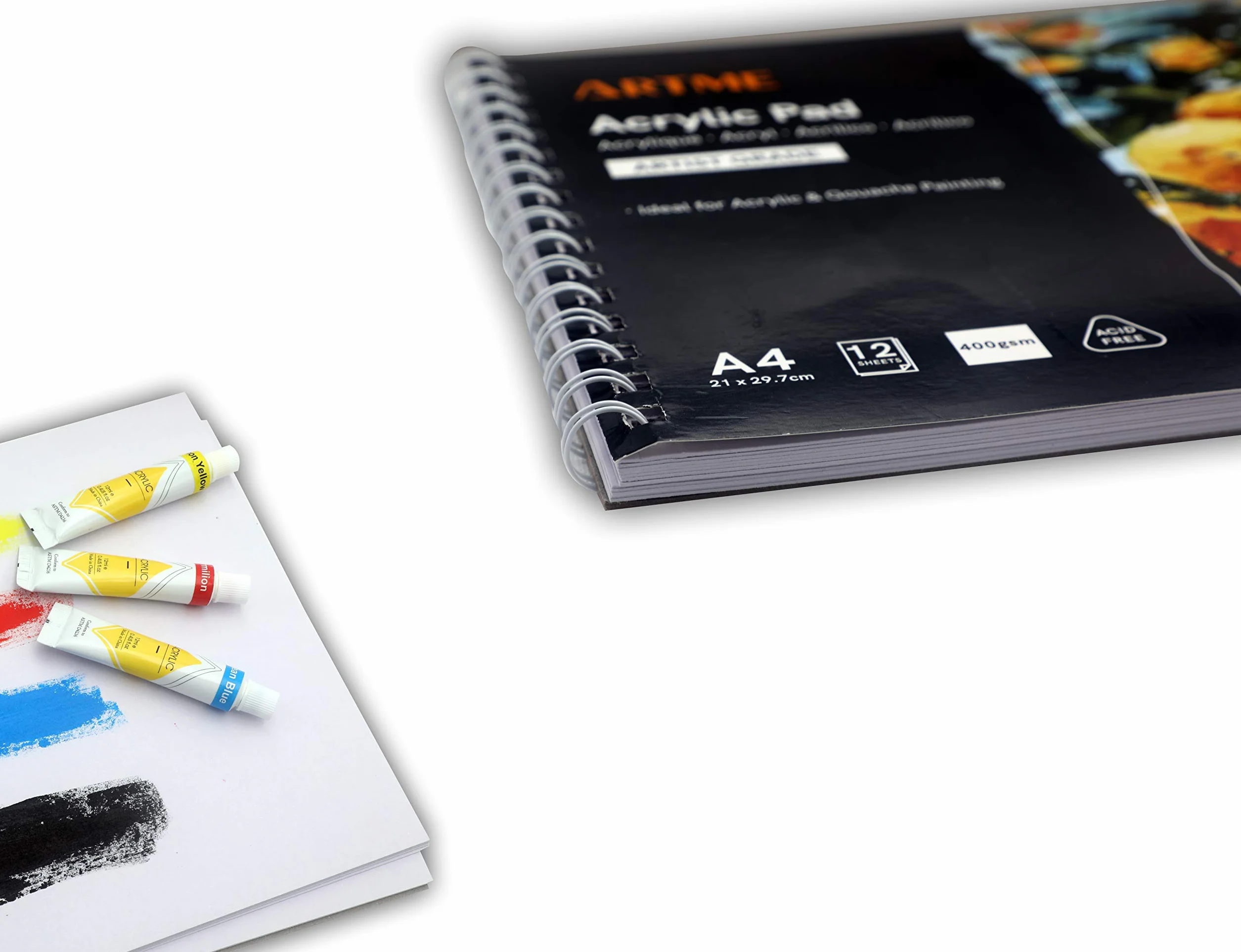 Artme Almohadill Papel Acrílica A4 x 12 Hojas 400g Extra Pesado Prensado En Frío Sin Ácido Bloc Dibujo Pintura Acrílica Y Gouache