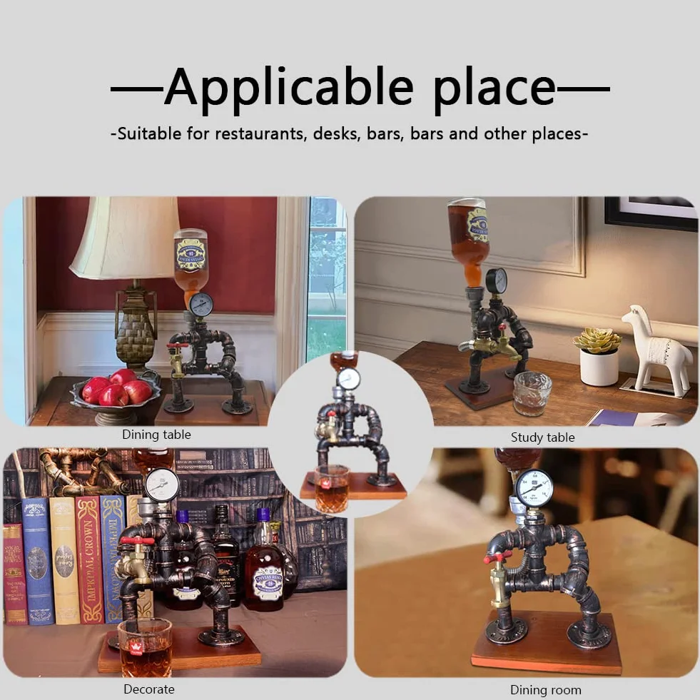 Steampunk - Dispensador de licor para decoración de pipa, soporte industrial para whisky con accesorios de barra de estilo rústico para el hogar, bar, arte