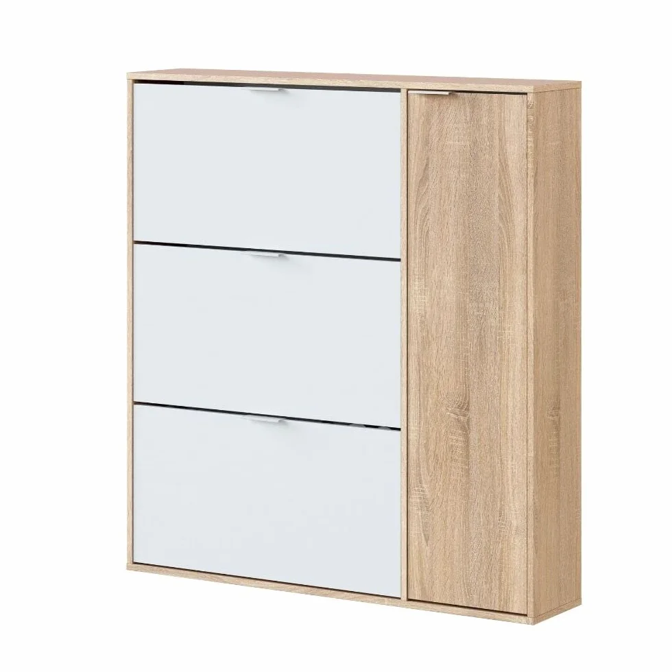 Mobelcenter, Mueble Zapatero Class 4 Puertas, Color Blanco y Roble Canadian, Capacidad hasta 30 Pares de Zapatos, Medidas: Ancho: 106 cm x Fondo: 22 cm x Alto: 115 cm, (1267)