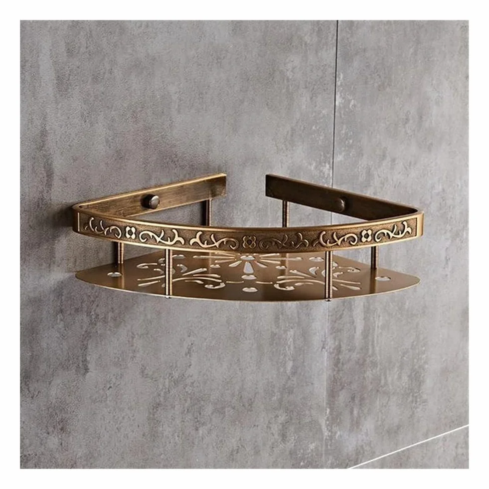 Estantes de baño exquisitos Caddy de ducha Estante de esquina de baño de doble capa de aluminio antiguo, Soporte de baño, Cesta de sala de ducha, Estante de baño Almacenamiento de estante de baño (Col