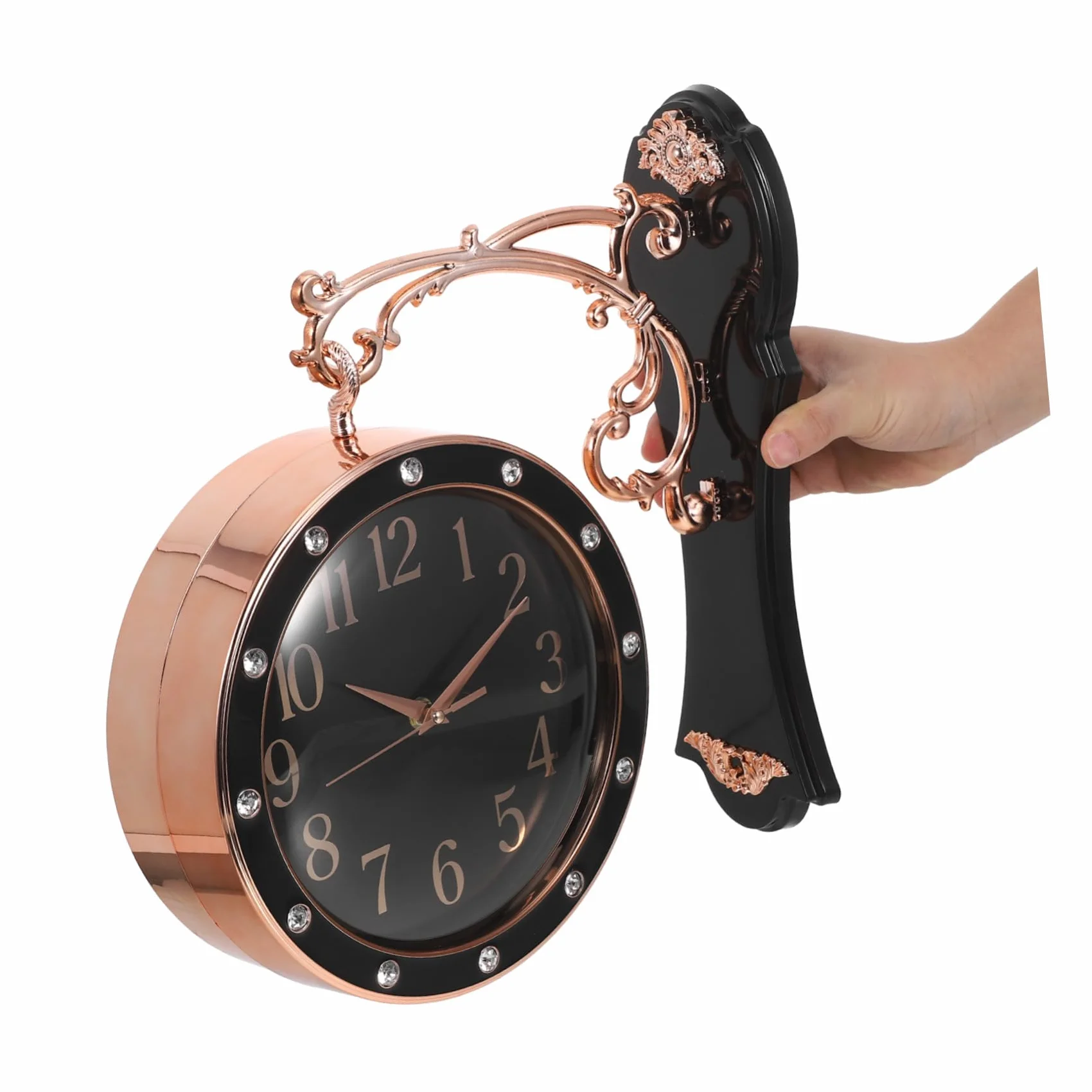DOITOOL Reloj de Pared Grande Doble Cara Silencioso Estilo Europeo para Interior y Exterior Decoración para Salón Oficina y Porche Negro