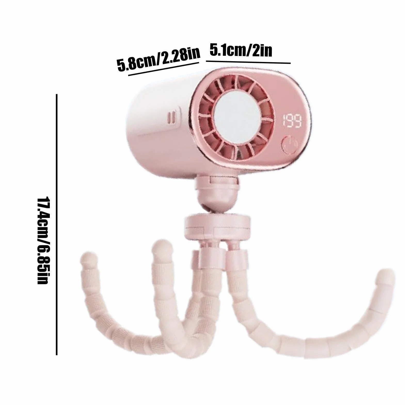 Ventilador Portátil para Coche 199 Velocidades Diseño Pulpo Con Pantalla | con Clip para Coche y Rotación 360 Grados Carga USB-C para Niños y Adultos en Viajes Verano Camping Exterior Oficina