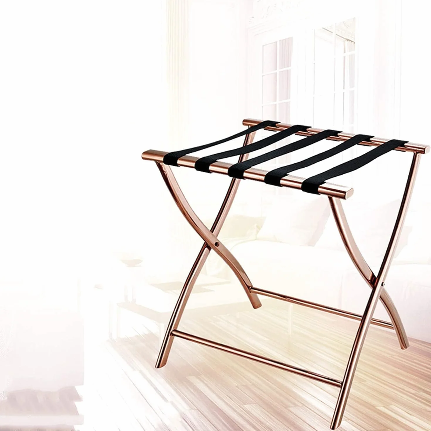 Portaequipajes para habitación de Invitados, Soporte Plegable para Maletas, portaequipajes (Dorado)