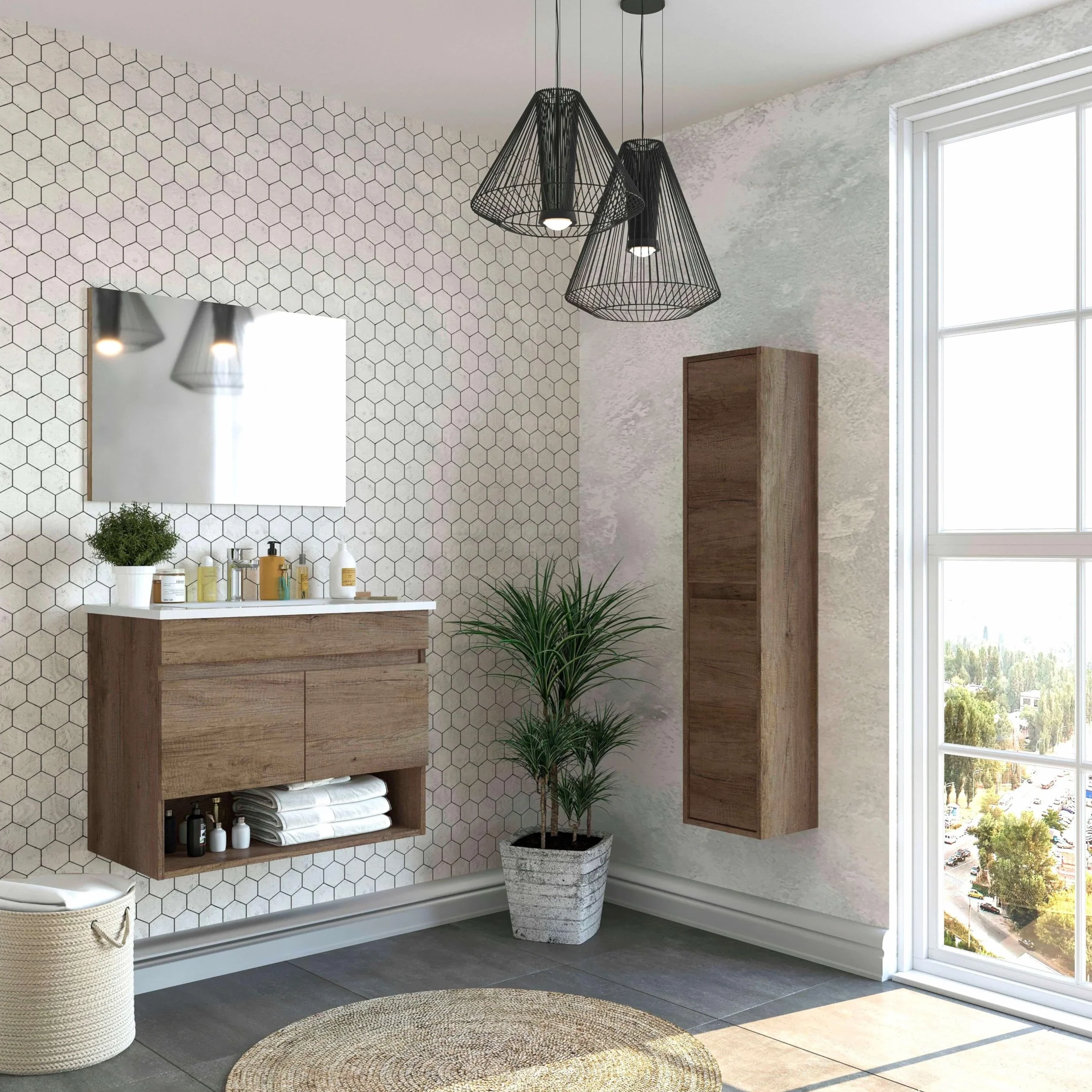 Miroytengo Mueble de Baño Estilo Natural Roble Nordik 80x64x45 cm con 1 Hueco y 2 Puertas