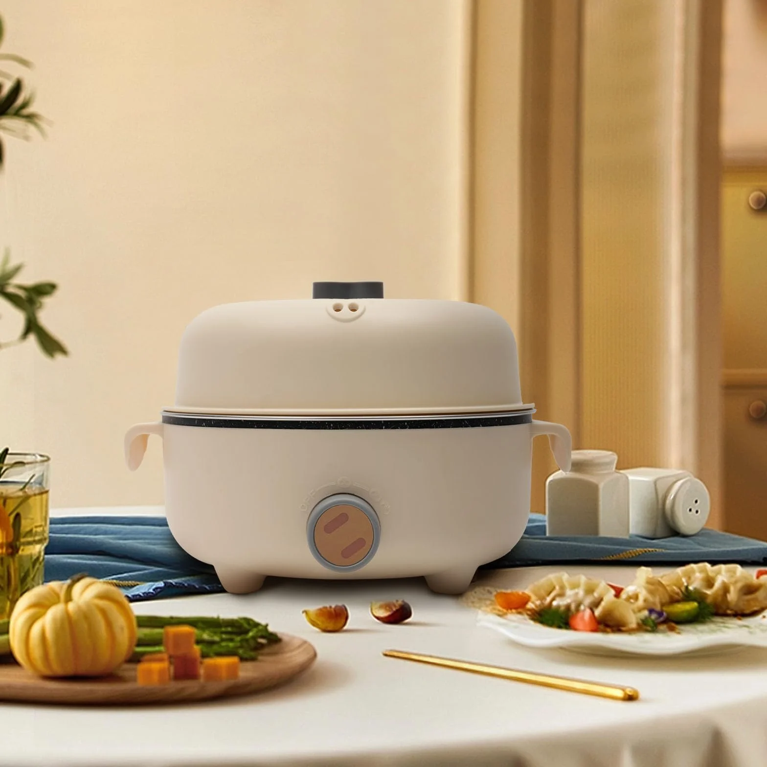 Olla Caliente Eléctrica Portátil 1,5 L Antiadherente con Olla de Vapor