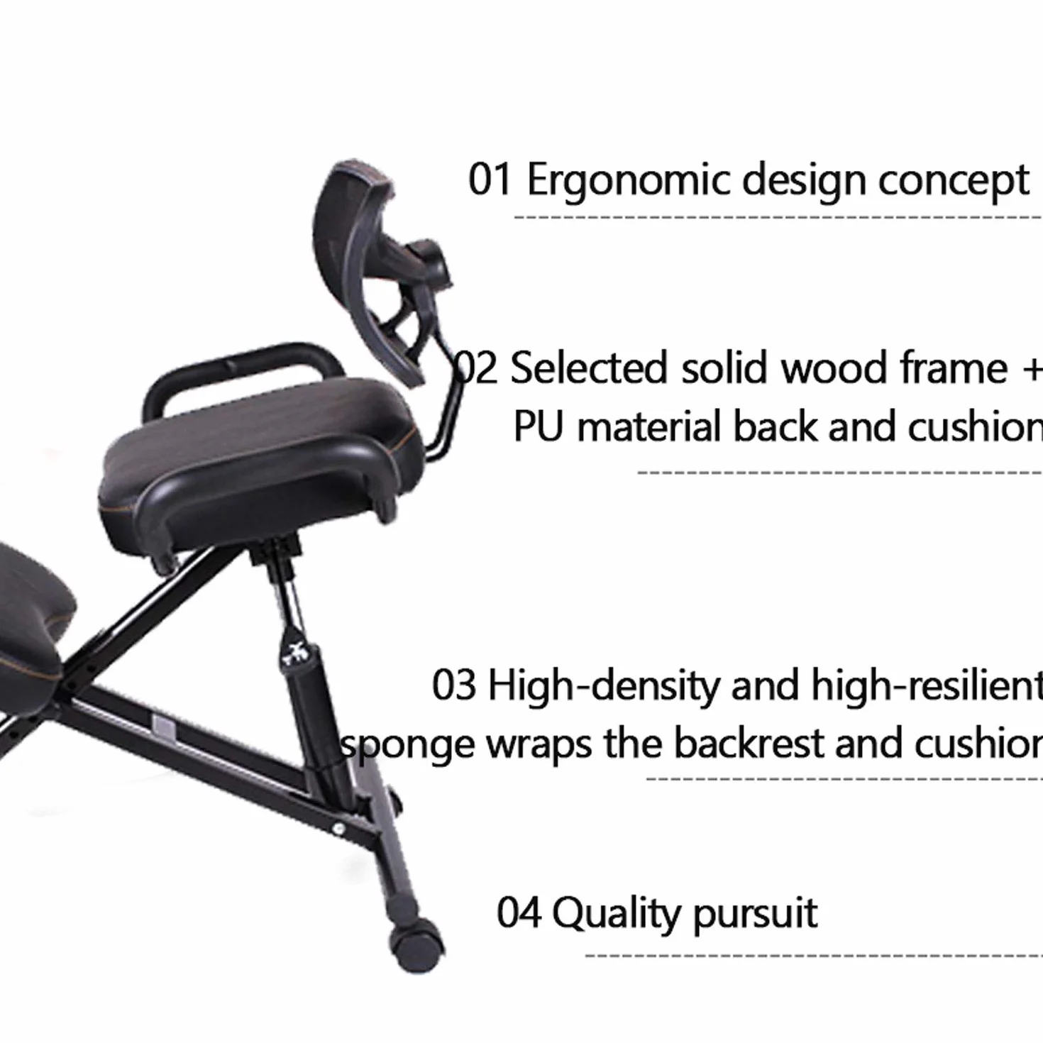 Silla de Rodillas Ajustable en Altura Taburete de Rodillas Ergonómica con Ruedas y Respaldo Sillas Ergonomicas Oficina para Alivia la Fatiga del Cuello y Las Piernas