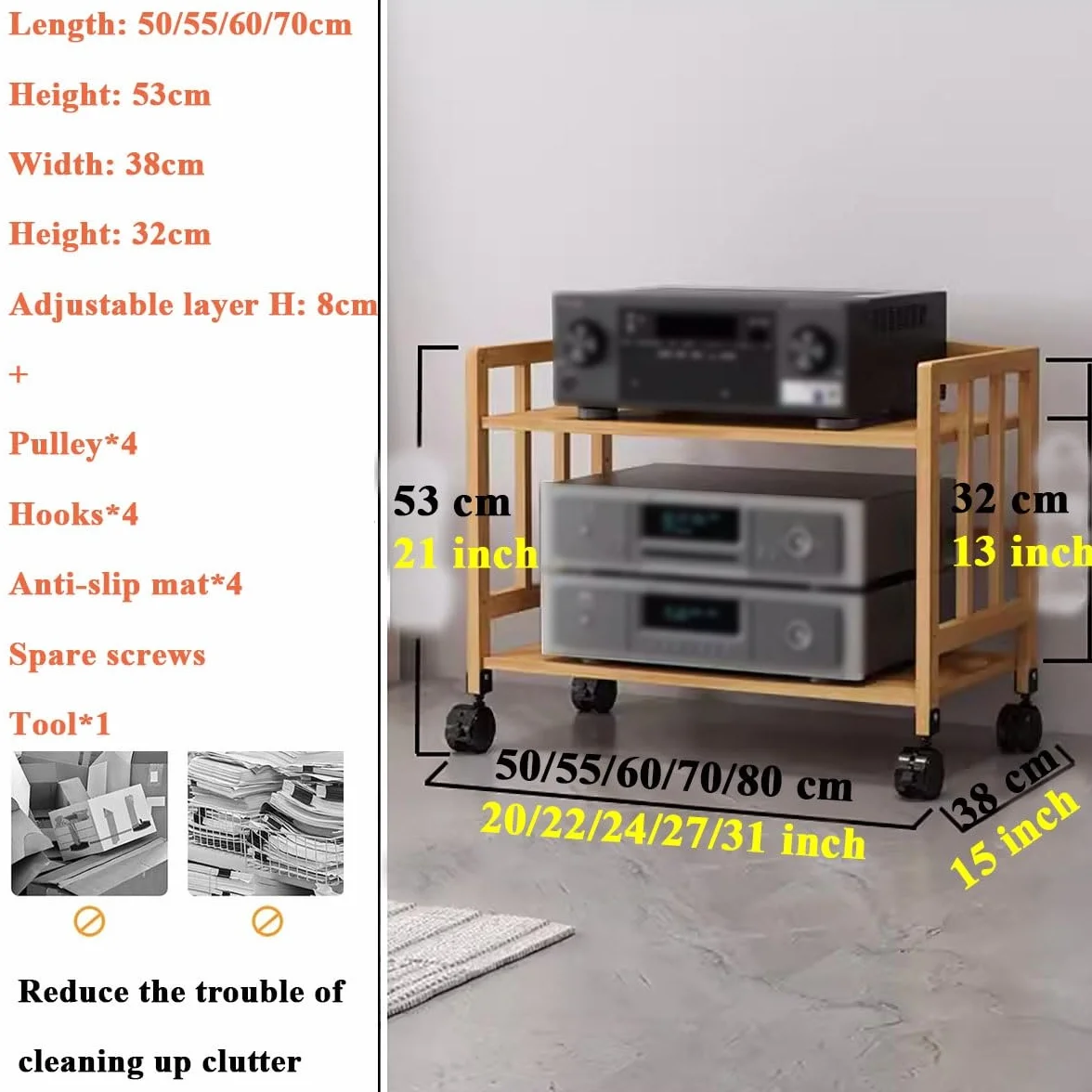 Torre de audio y video para el hogar, estante de componentes estéreo multimedia, reproductor de discos y receptor de CD, soporte amplificador de altavoz, centro de entretenimiento para juegos y sala