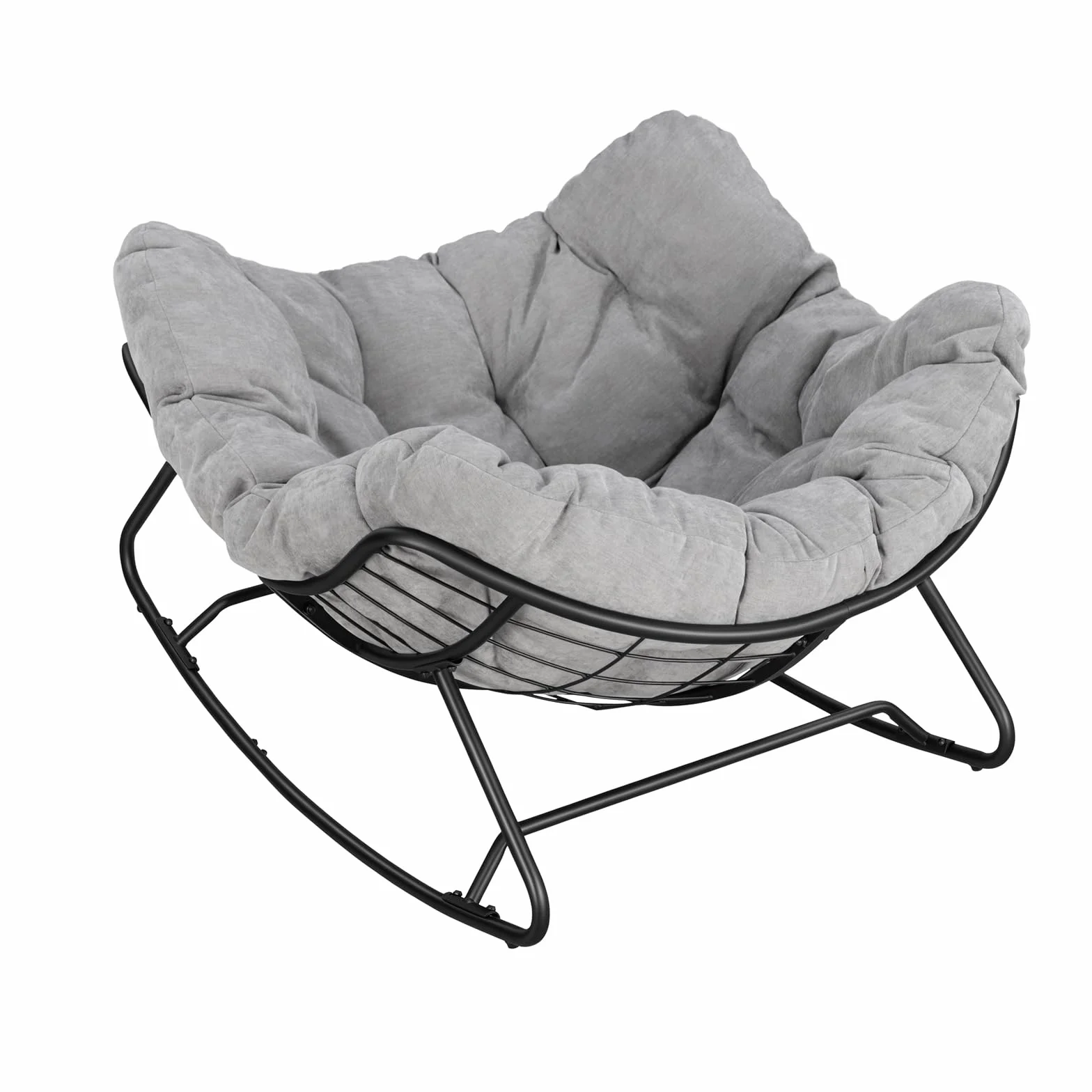 WOLTU Silla Mecedora, Silla de Lectura en Forma Huevo, Sillón Relax con Cojín Grueso, Ideal para Salón Dormitorio Estudio, Estructura de Metal, 150 kg, Funda de Chenilla, Gris Claro | Cojín acolchado de chenilla con marco de metal, soporta hasta 150 kg, p