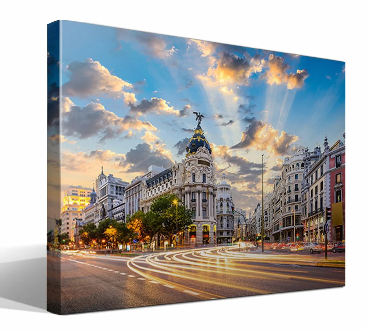 Calle de Alcalá de Madrid - Fotografía Urbana | Cuadro Canvas Wall Art | Impresión Giclée lienzo algodón puro | Bastidor 3cm | 55x75cm