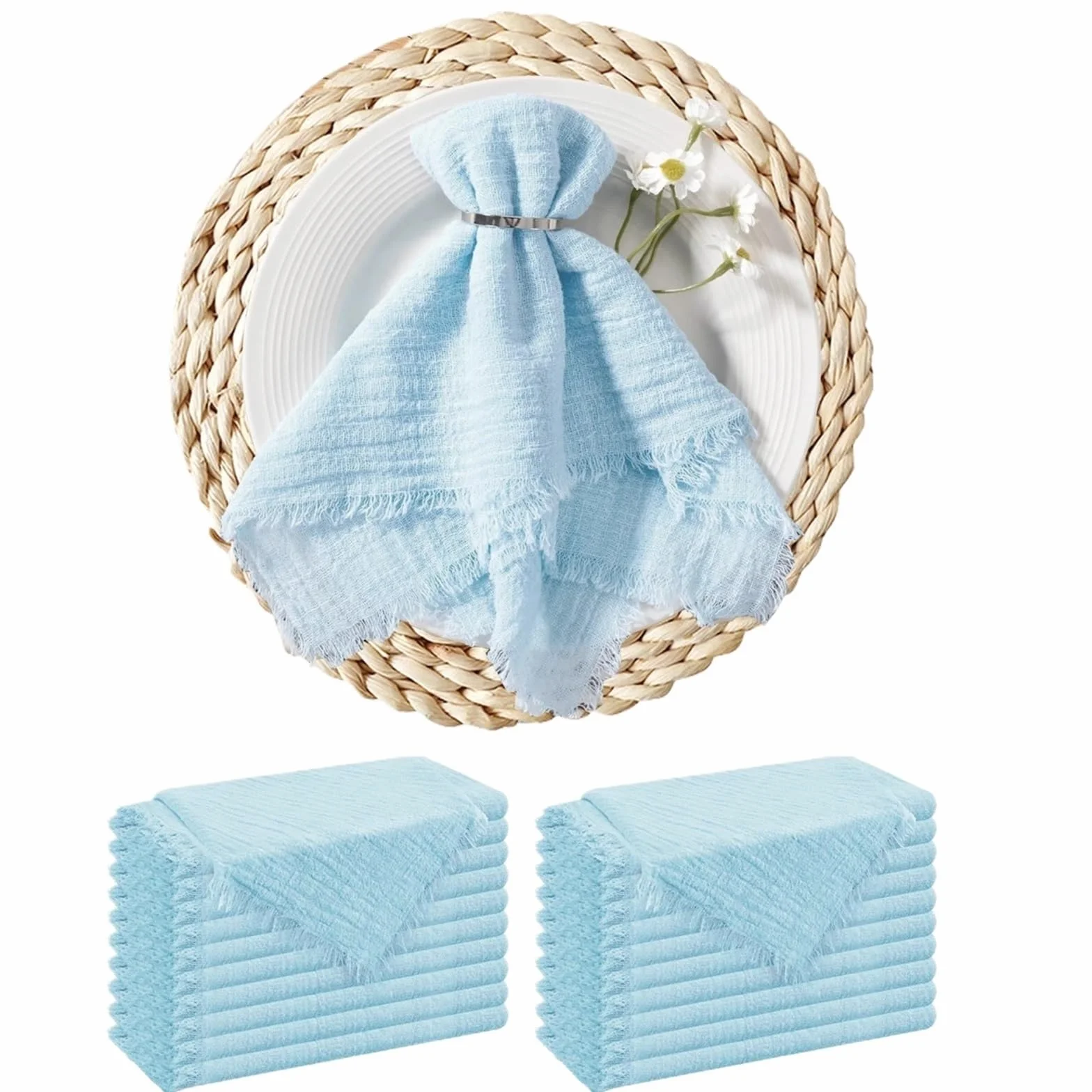 Servilletas de Mesa de algodón, Servilletas de Mesa Gasa algodón, decoración Multicolor Reutilizable for Bodas, 32x32cm(20pcs Sky Blue)