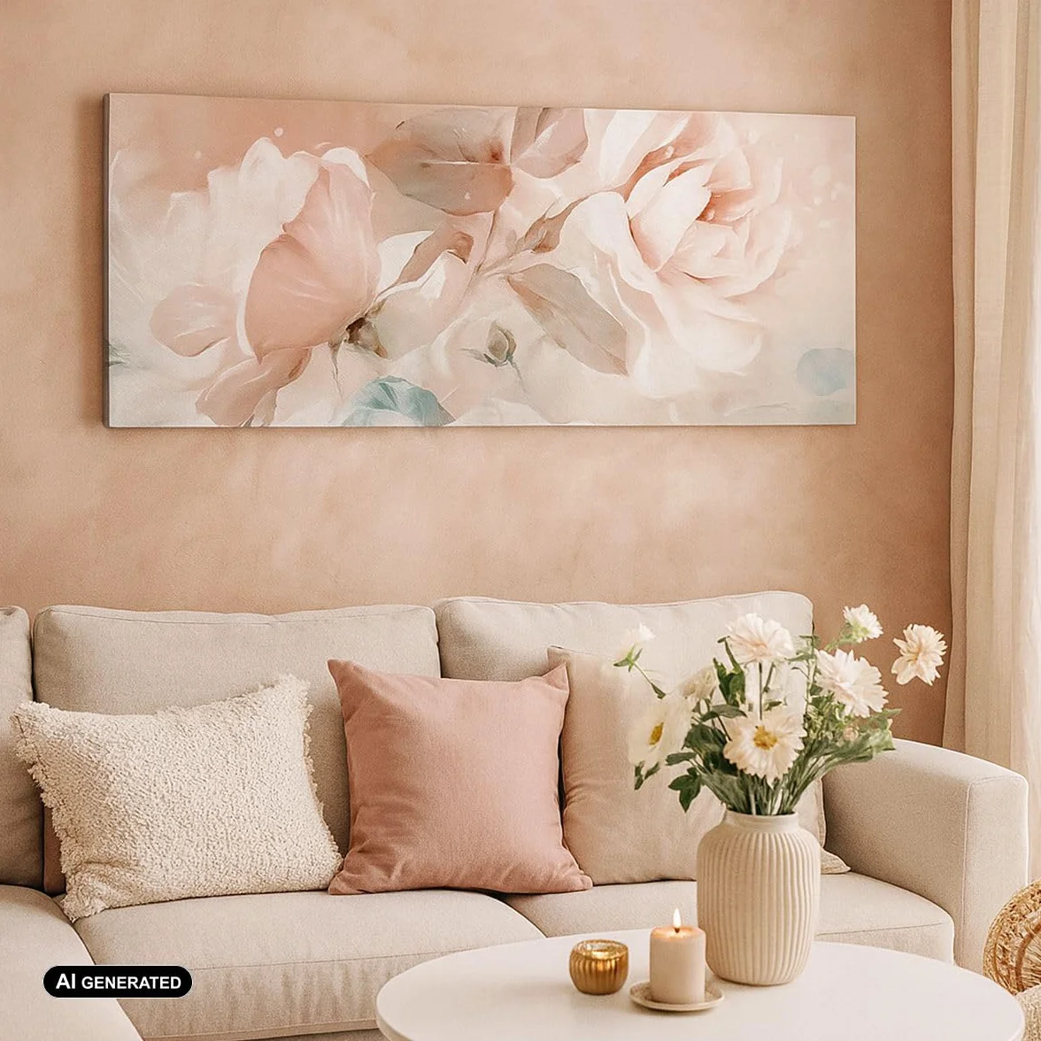 Cuadro sobre Lienzo 140x50cm Moderno Panorámico Botánica Flores - 5505 | Romántico Rosas Cuadro Decorativo Grande Arte mural Decoración del Hogar Salón Dormitorio Cocina Oficina Cuadros de Pared