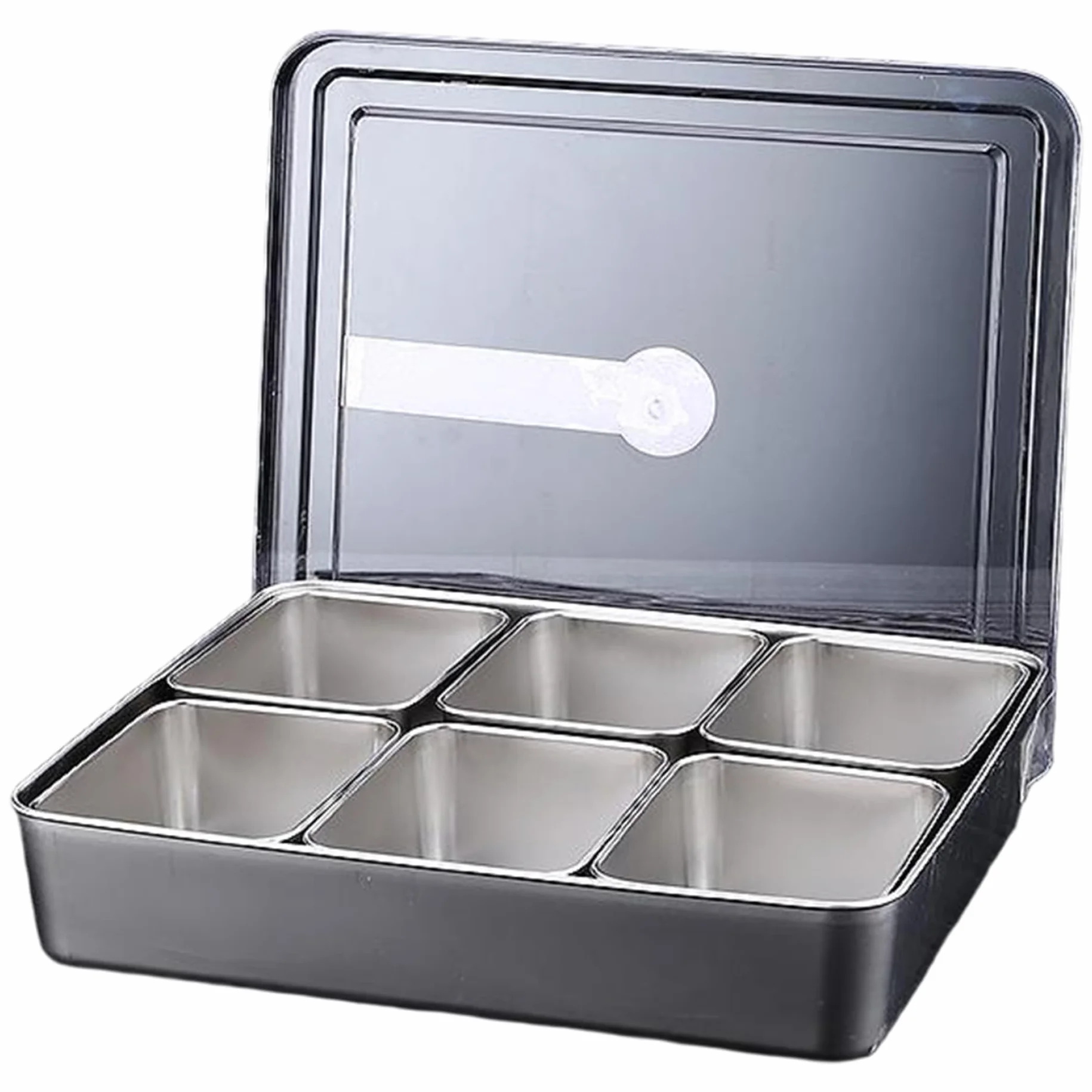 Juego de dispensador de especias de alta calidad, caja de condimentos de 6 compartimentos con tapa y cucharas, ideal para cocina, cafetería y hotel, duradero, elegante, fácil acceso y solución de