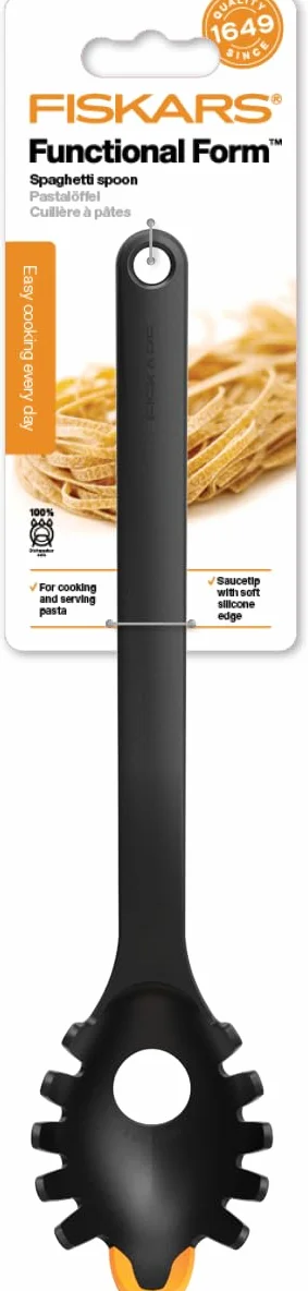 Fiskars Cuchara para Pasta 29 cm Plástico Silicona Functional Form Negro Naranja