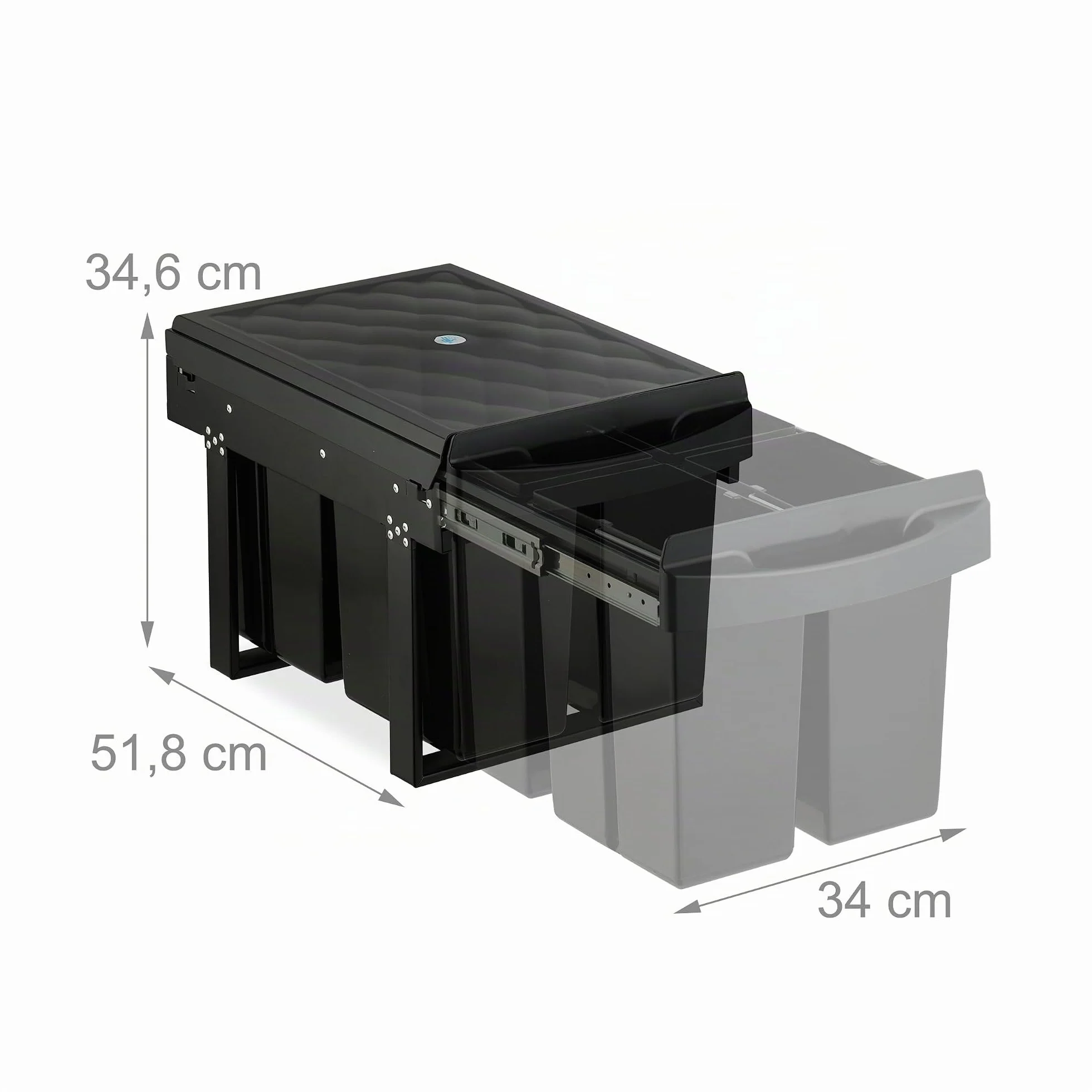 Relaxdays Cubo de Basura Cocina, 4 Espacios, 4X 8 L, 34,6 x 34 x 51,8 cm, Extraíble, Papelera Reciclaje Fregadero, Negro