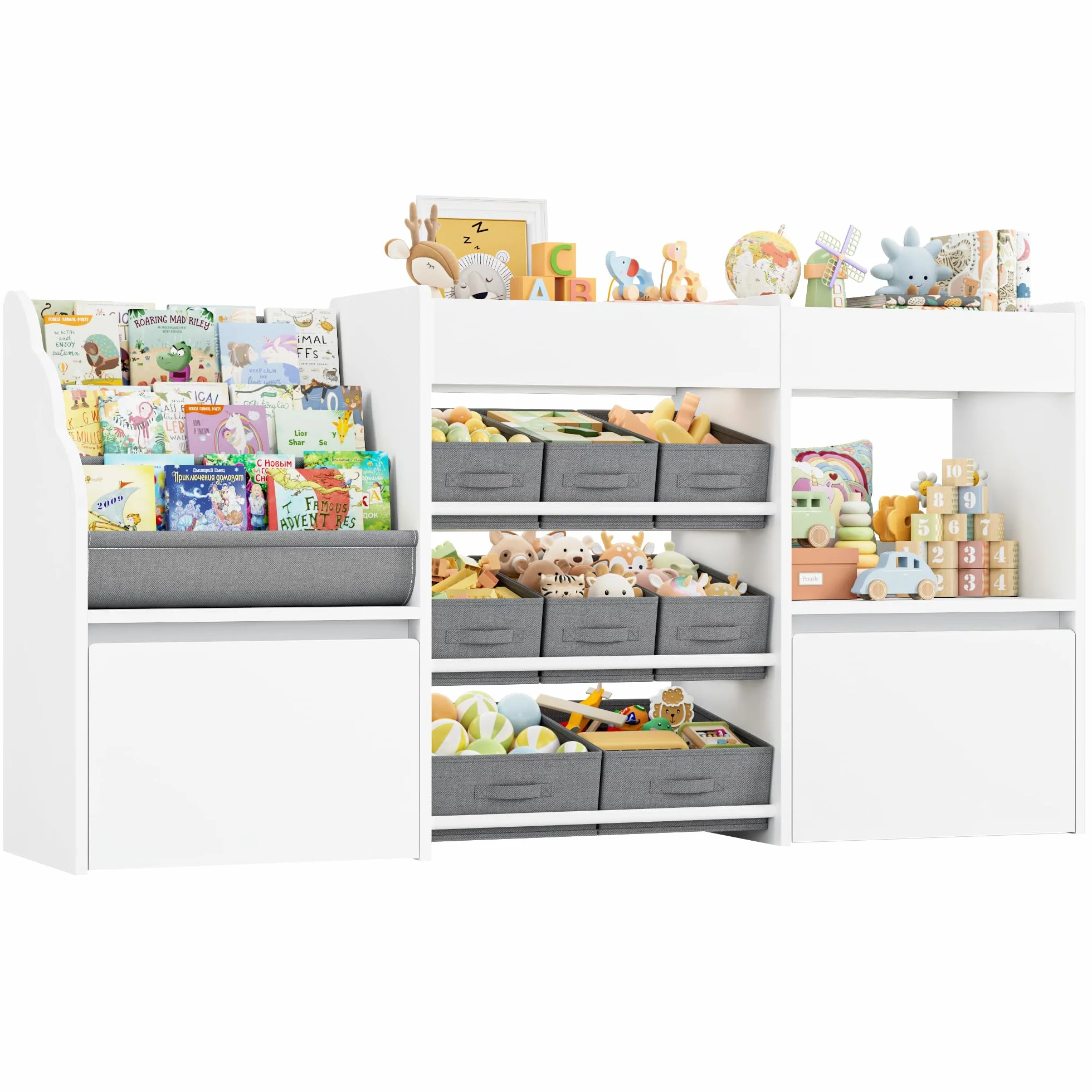 HOCSOK Estantería infantil con 8 cajas con ruedas, estantería para habitación infantil con estantería, estantería para juguetes, habitación infantil, para dormitorio, guardería, color blanco, 158 x 80