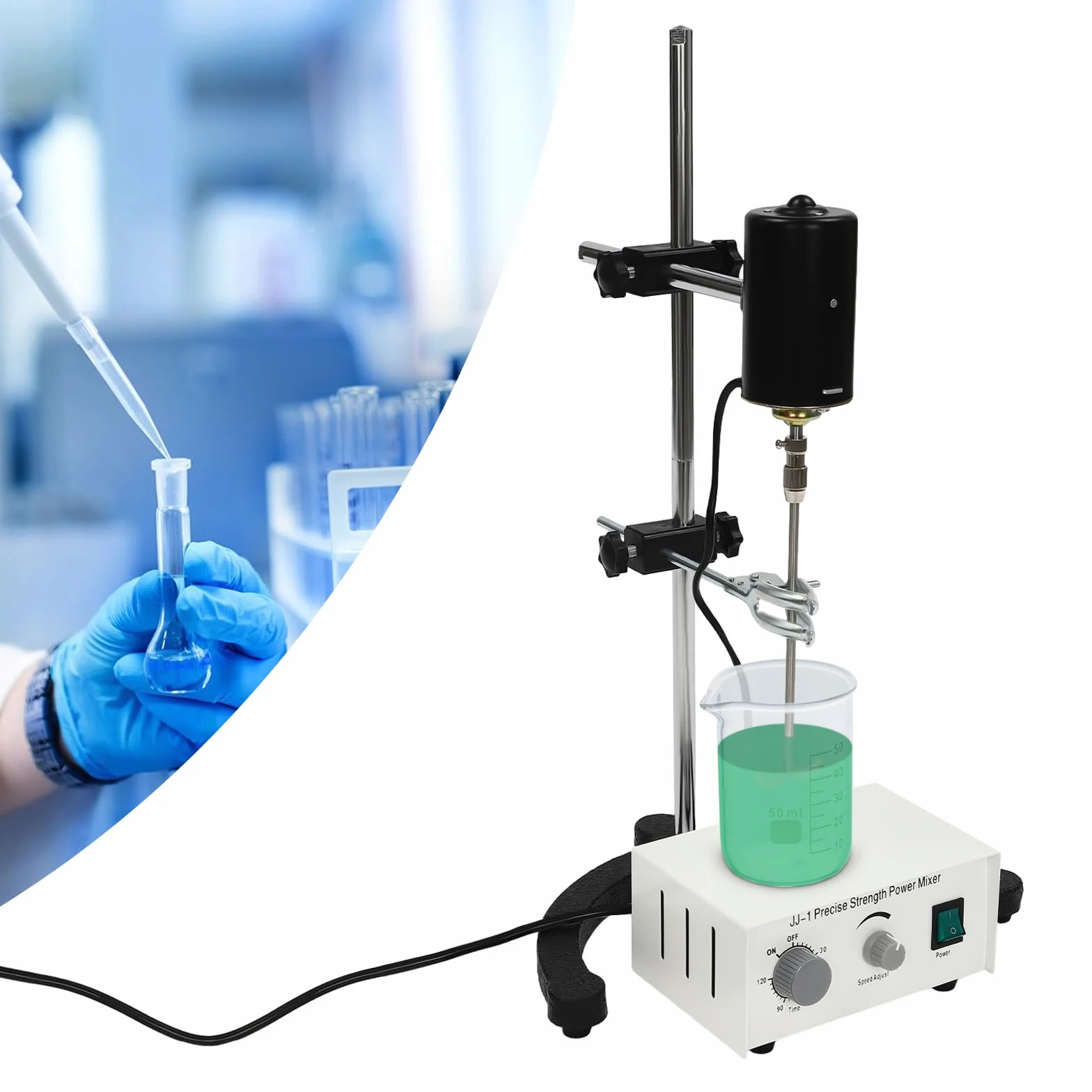 Agitador eléctrico de 100 W, Mezclador montado en la parte superior, Agitador mecánico automático de alta capacidad, Adecuado para experimentos en biología, cosméticos, suplementos dietéticos