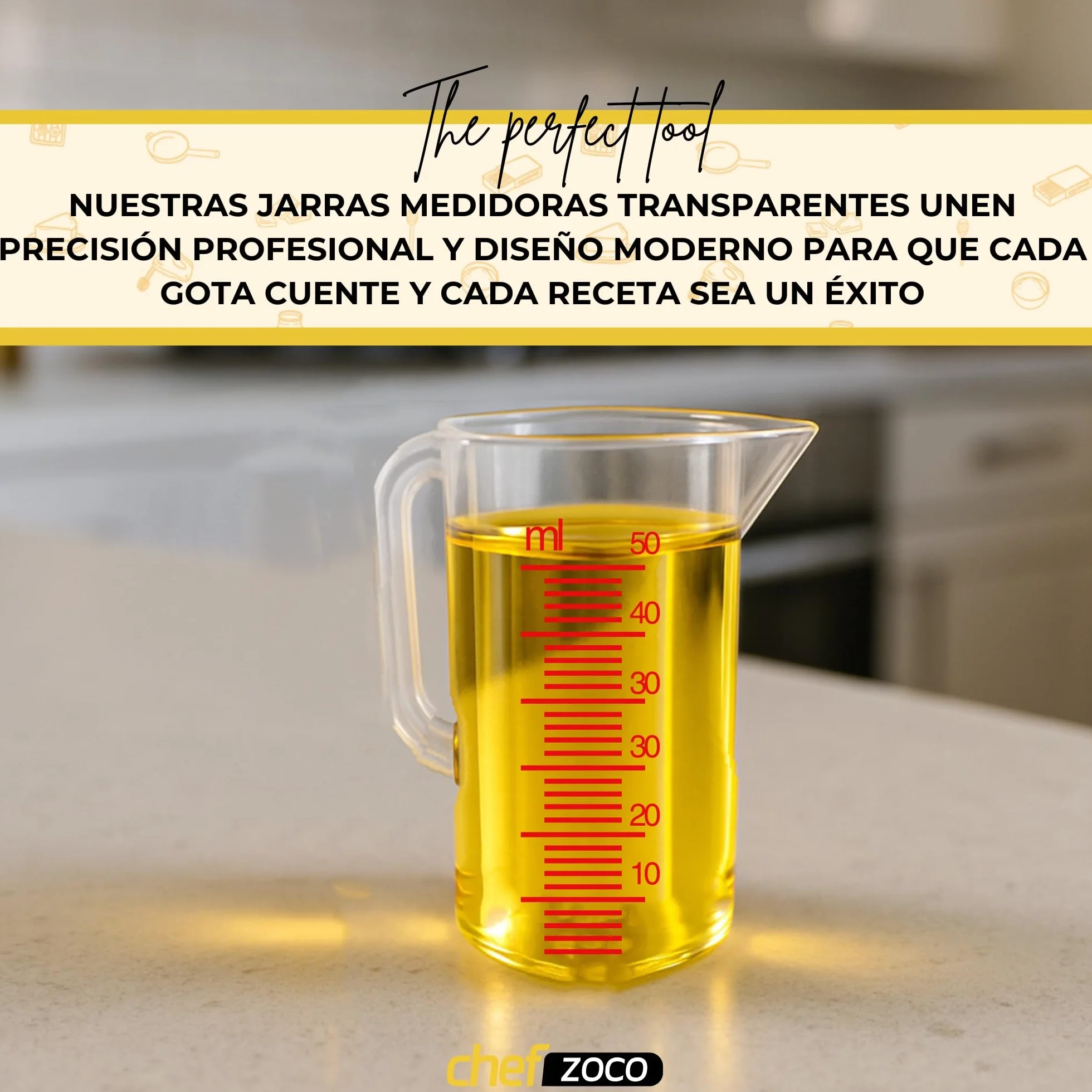 CHEFZOCO Jarra Medidora 65 ml Plástico Transparente para Microondas