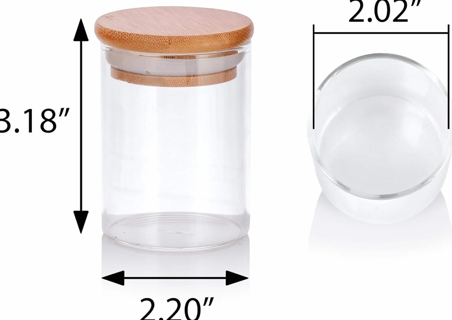 JUVITUS Tarro de vidrio transparente de 4 onzas con tapa sellada de silicona de bambú de madera (paquete de 4)