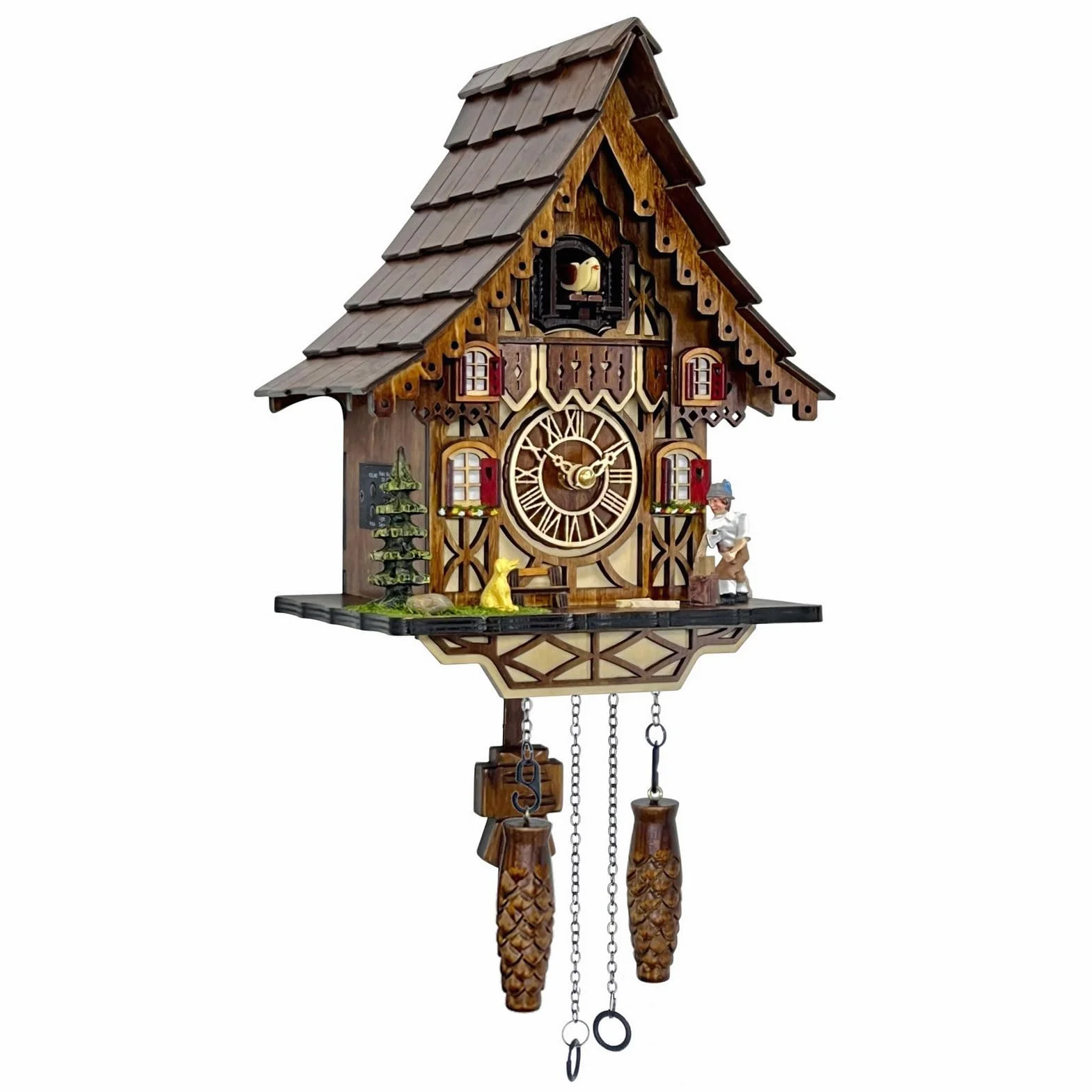 Cuckoo Clock for Wall Art: 12 Melodies, Volume Control, Night Mode, Germany Style Black Forest Retro Traditional Handcrafted Wooden House Home Decor, Gifts for Family (8.75 X 23inch)