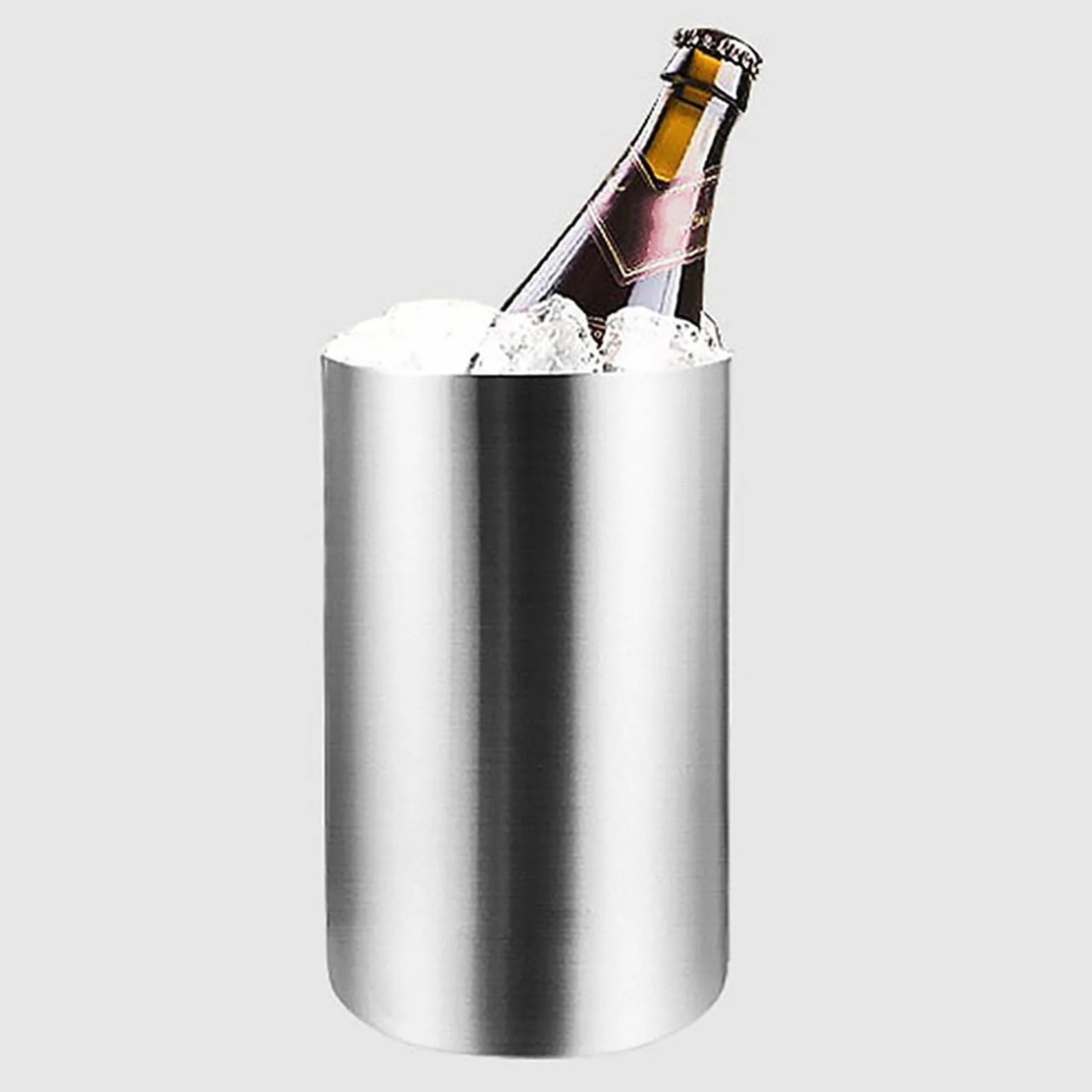 Cubo de Champán Cubo de hielo de doble pared de acero inoxidable con aislamiento térmico, contenedor redondo, Enfriador de hielo for vino, armario de cerveza, herramienta de cocina Cubiteras Acero