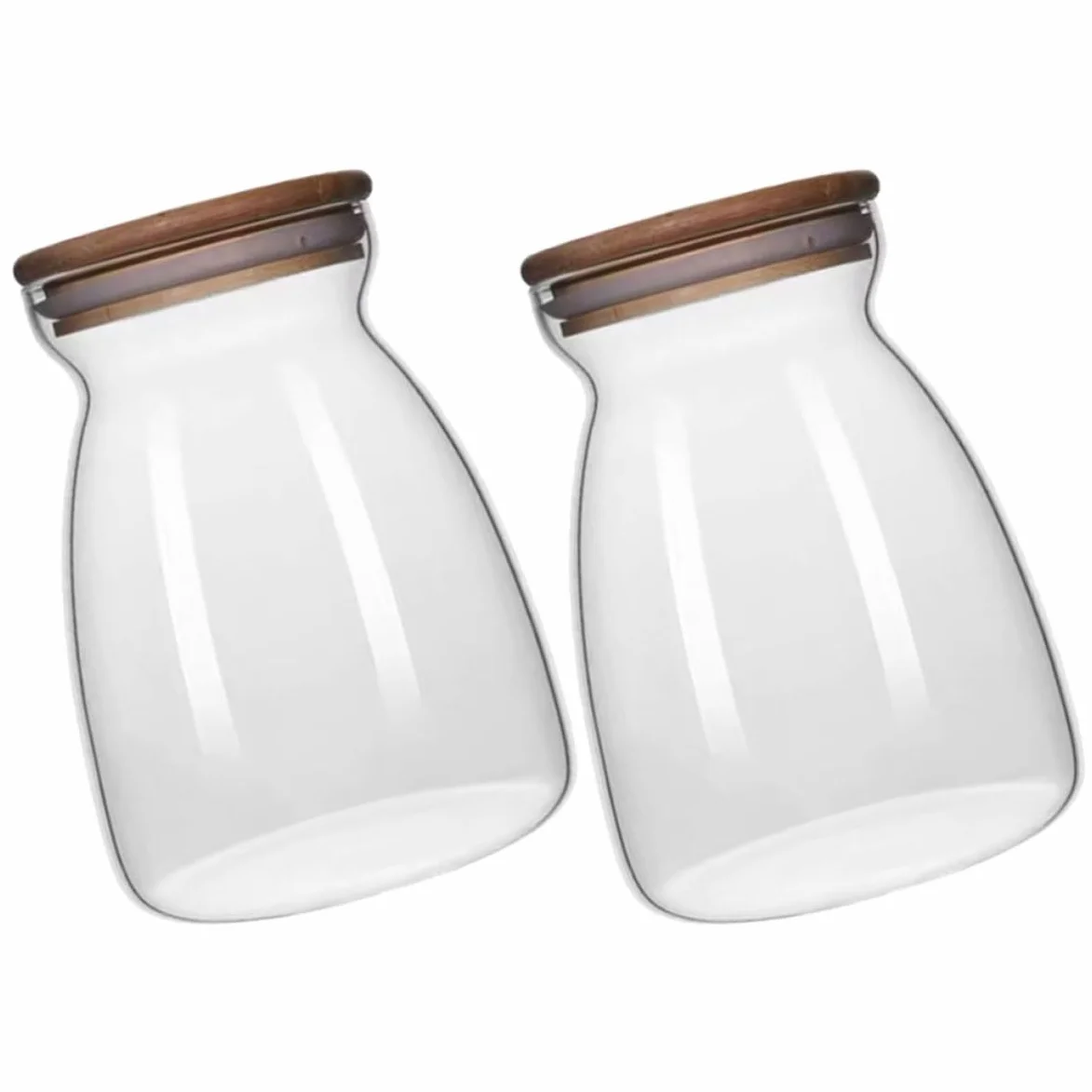 Tarro de Almacenamiento de Vidrio Borosilicato para Alimentos Tapa de Silicona y Madera, Capacidad 1000ml, Pack de 2 para Conservar Snacks y Cereales en Escritorio