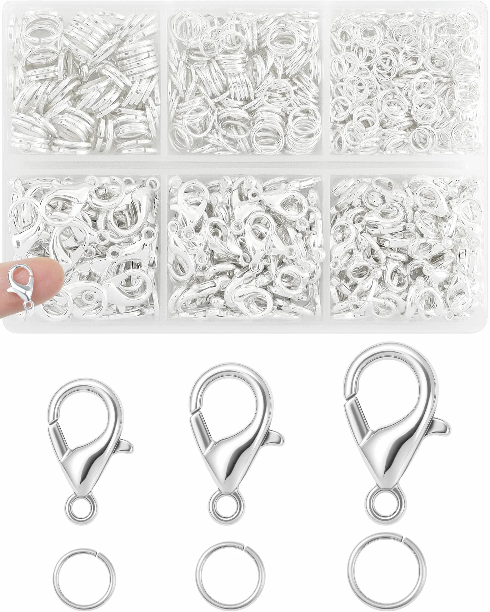 Juego de 900 cierres de pinza de langosta FIVEIZERO y anillos de salto, cierres de joyería de plata para collares, pulseras, llaveros y suministros para hacer joyas de bricolaje