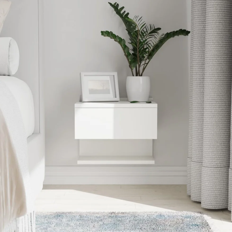 Mesita de Noche de Pared, Cajonera, Estante Colgando para Dormitorios, Mesa de Pared Delgada con Estante de Almacenamiento, Blanco. Tamaño: W35 x H30 x D31,6 cm