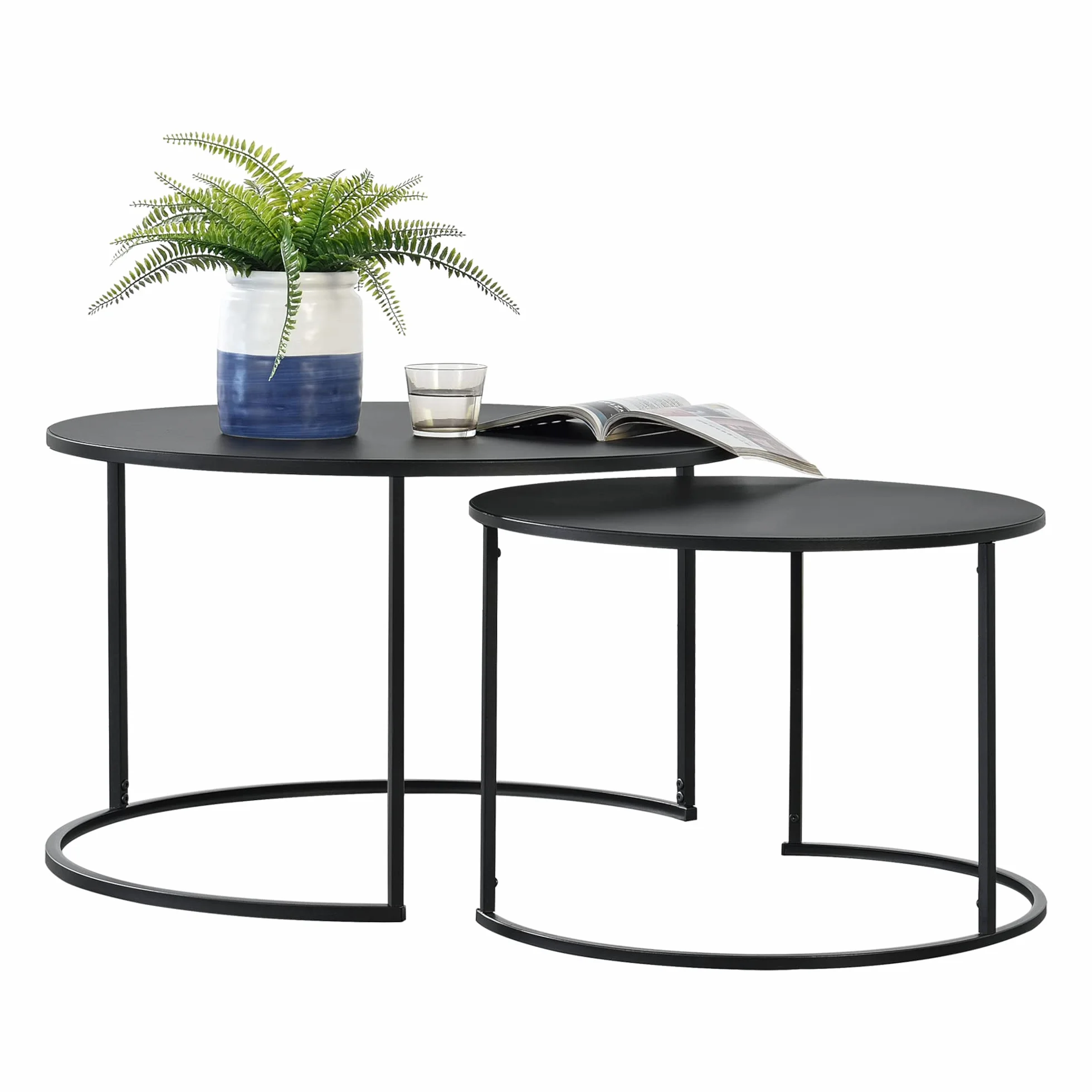 [en.casa] Set de 2 Mesas de Centro Nido Juego de 2 Mesas de Diferentes Tamaños Redondas Salón Hogar Máx. 20 kg Hierro Negro