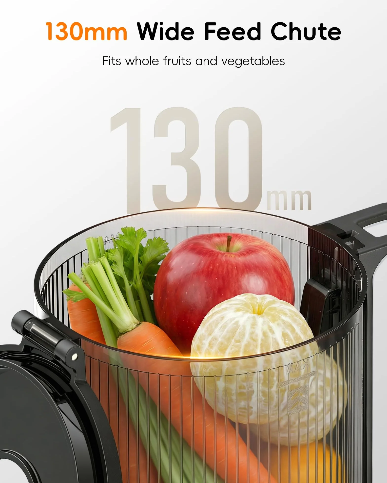 FORLIM Extractor de Zumos y Verduras, 130mm Boca Grande Autoalimentada, 250W Automático Lento Masticador con 1,7L Tolva, Alto Rendimiento, Fácil Limpieza, Plata Clásica