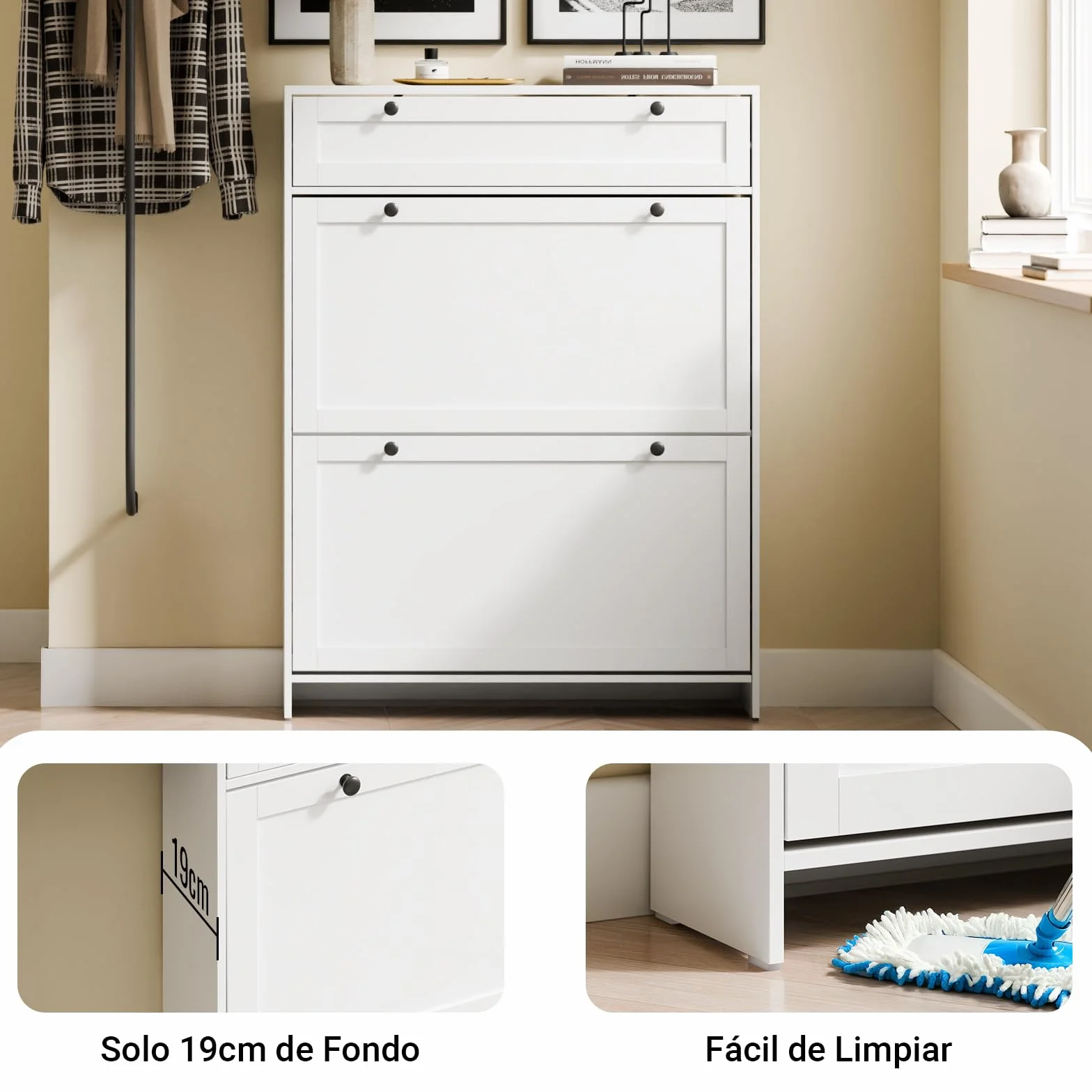 SoBuy Zapatero Entrada Recibidor Mueble Zapatero Blanco de Almacenaje con Cajone y 2 Puertas, Diseño Compacto para 8 Pares de Zapatos, Material Duradero, Instalación Fácil, 80 x 19 x 107cm, FSR207-W