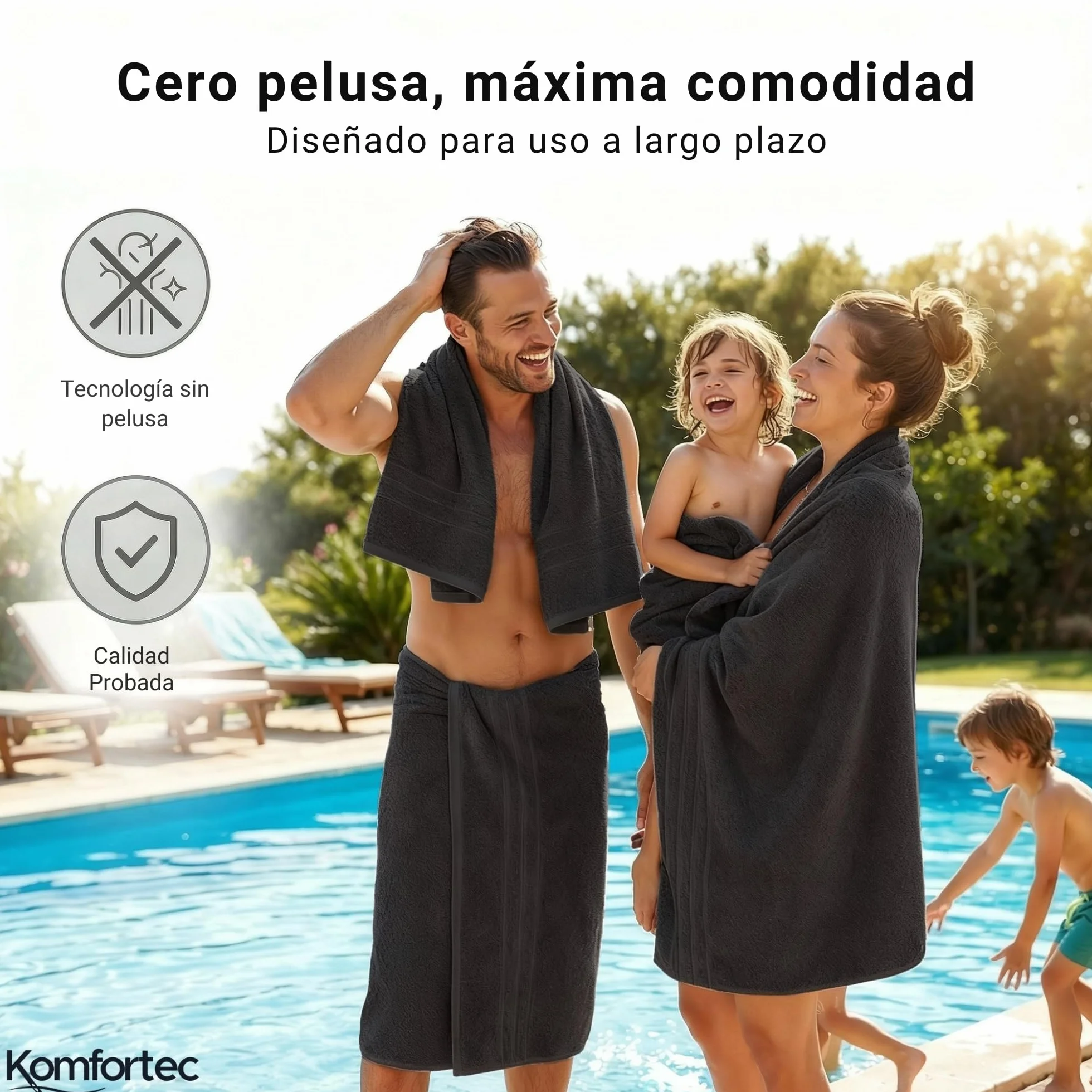 Komfortec Juego de 8 Toallas 100% Algodón | 4 Toallas de Baño 70 x 140 cm y 4 Toallas de Lavabo 50 x 100 cm – Juego de Toallas Suaves y Absorbentes – Negro