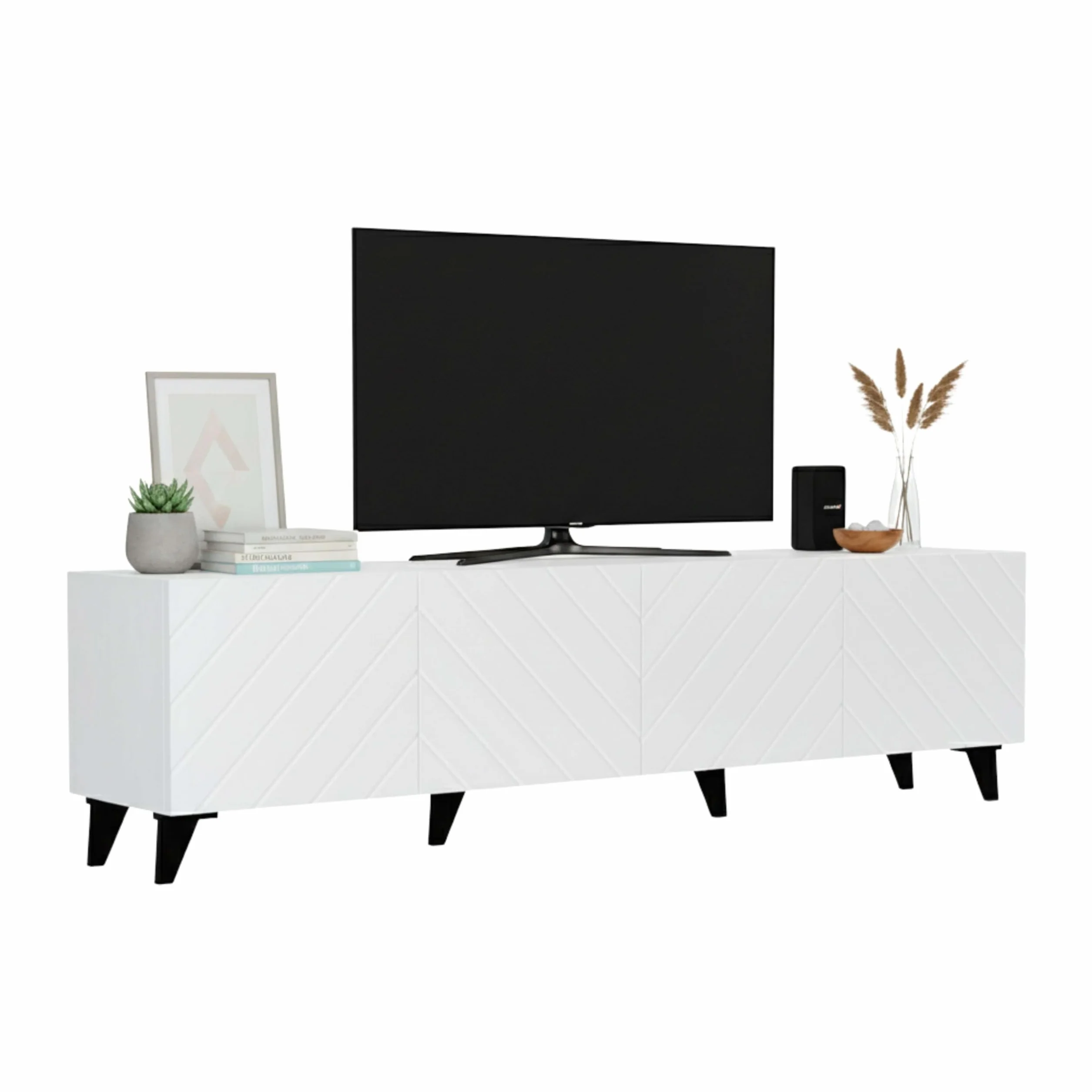 Miroytengo Mueble de TV de 4 Puertas 200 cm Mueble de Comedor Josi Salón Melamina Blanco Brillo