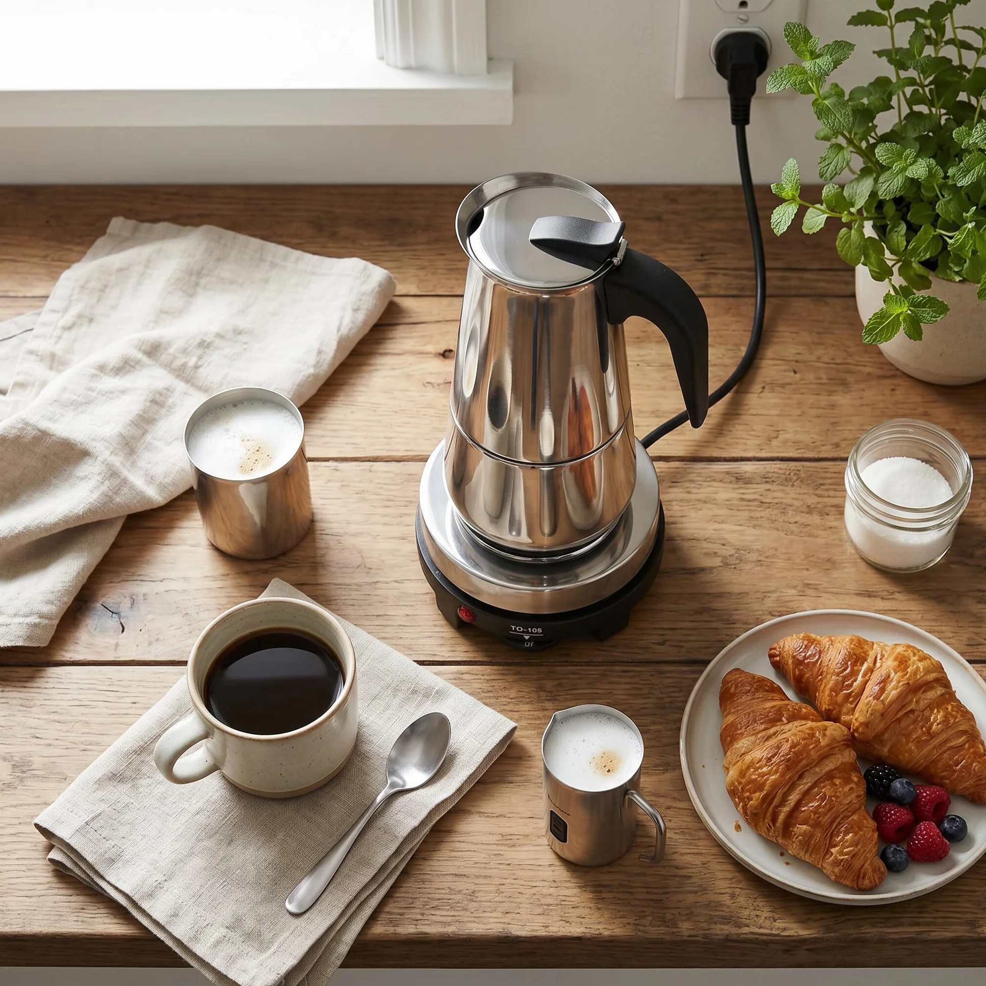 Ymiko Estufa de café eléctrica de acero inoxidable de 450 ml, juego de calentador para hacer tazas de café expreso, enchufe de la UE 220-240 V | Filtro uniforme para extracción rica y sabor óptimo, sello de silicona antifugas, compatible con gas y eléctri