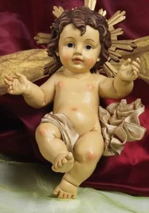 PABEN Niño Jesús en Resina de 25,5 cm con Paño de tela y Halo de Madera by