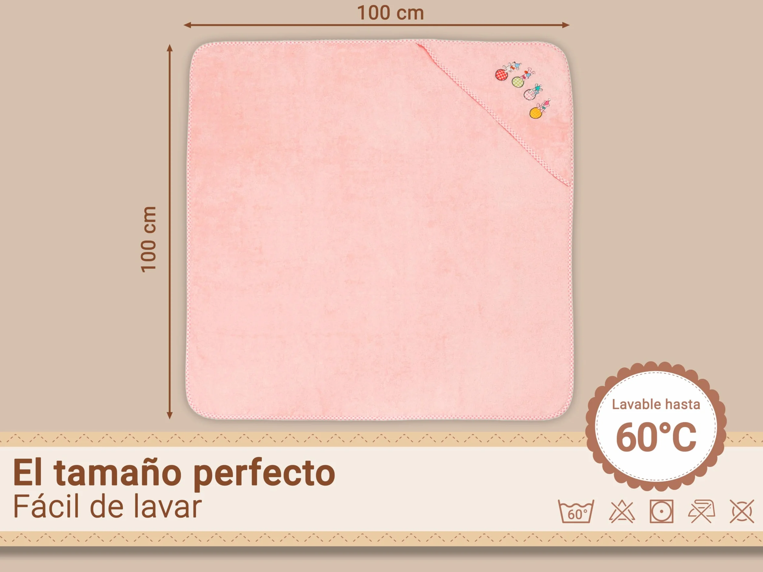 ZOLLNER Toalla con Capucha Bebé 100 x 100 cm Algodón Rosa Oeko-Tex