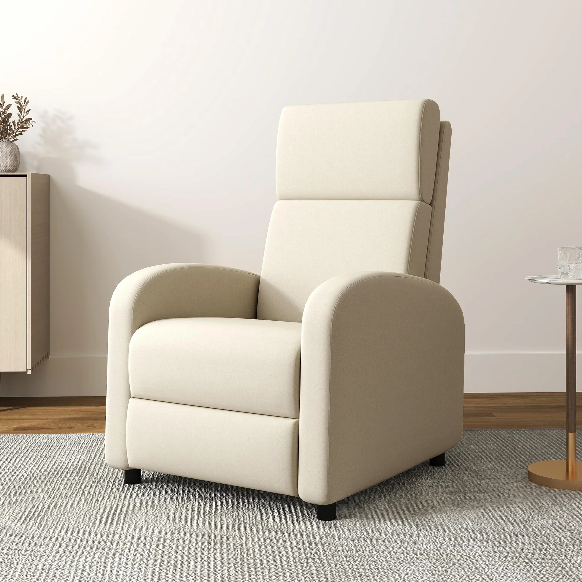 HOMCOM Sillón Relax Reclinable Manual Sillón Relax Tapizado en Lino Sintético con Reposapiés Respaldo Alto Carga 120 kg Butaca Reclinable para Dormitorio Oficina Crema
