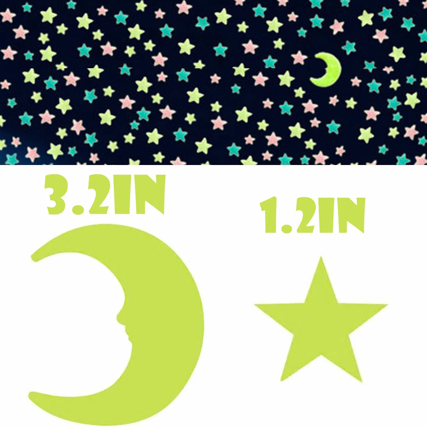 Pegatinas Brillantes Nocturnas 206 Estrellas y Lunas 3D para Pared Decoración Habitación Infantil