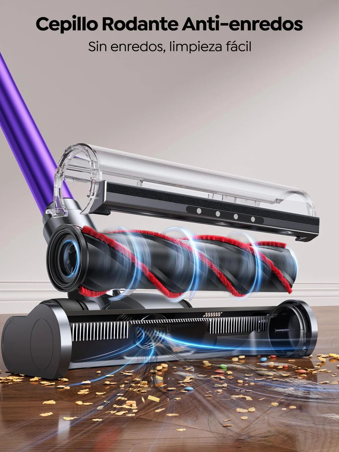 Mejorada VAC02 Aspiradora sin Cable Vertical 50KPA 600W 65Min ECO Cepillo Anti-Enredo Luz Verde