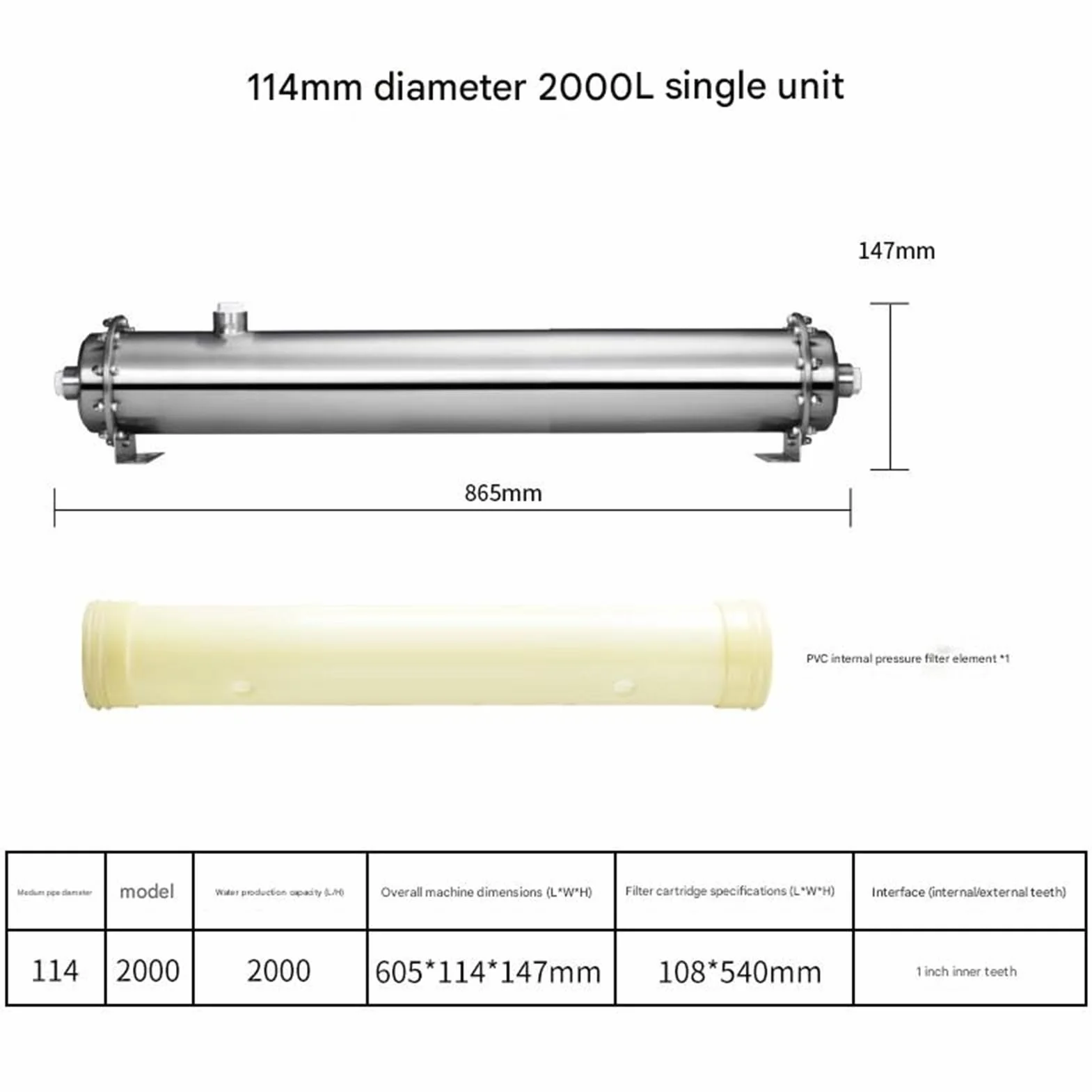 114 Diámetro de tubería 2000L Purificador agua filtro alto flujo acero inoxidable for pozo doméstico y del grifo for toda la casa en el sabor del agua. Fácil instalación