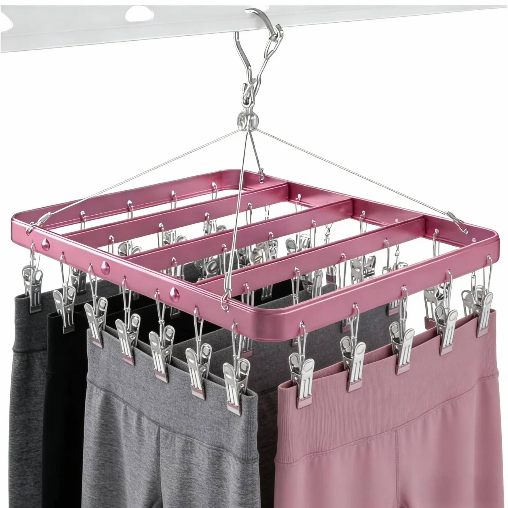 Perchero para pantalones con 36 clips, estante de secado plegable a prueba de viento, colgador de ropa metálico para jeans