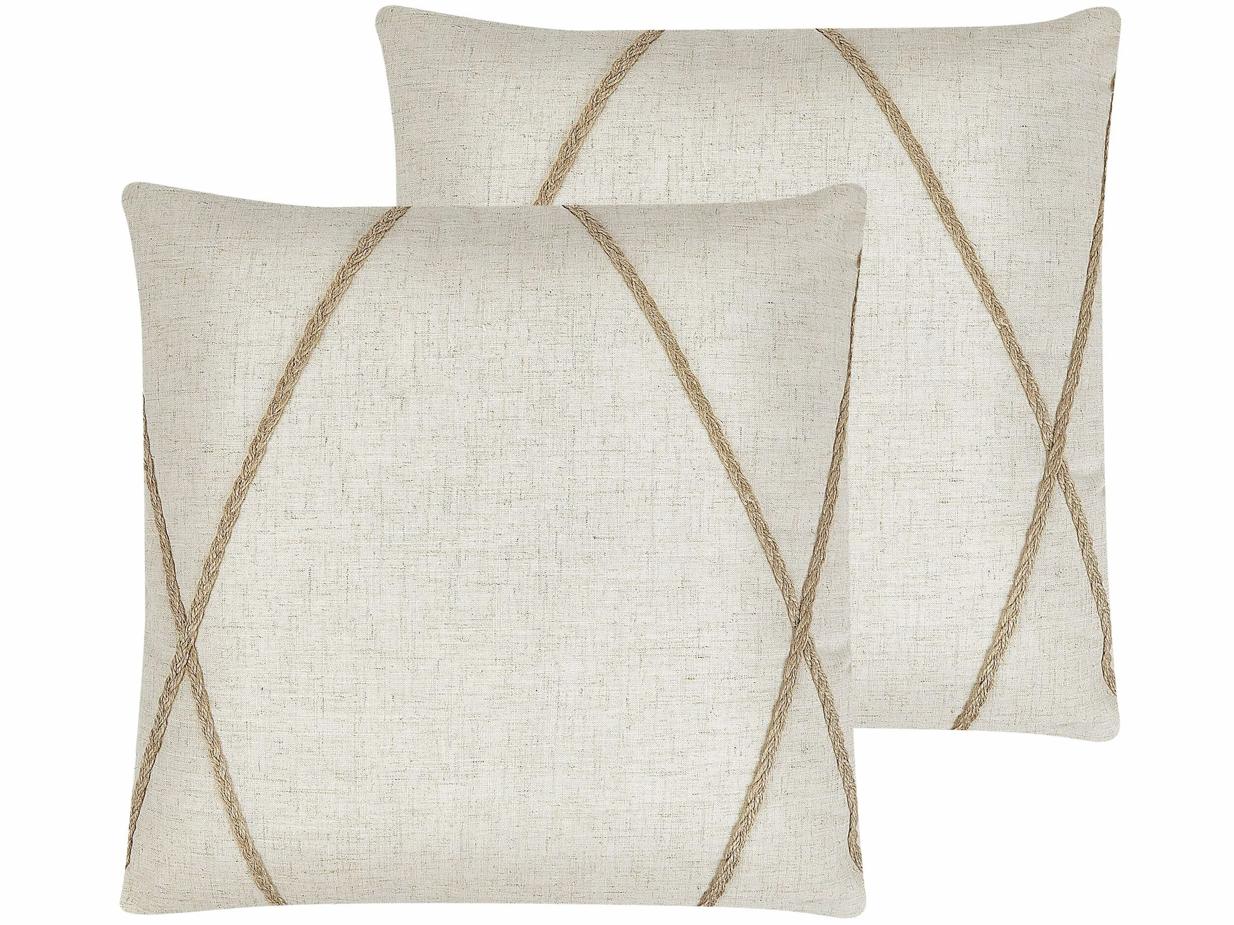 Conjunto de 2 cojines decorativos yute beige patrón geométrico 45 x 45 cm fundas extraíbles cierre de cremallera estilo boho moderno Licuala